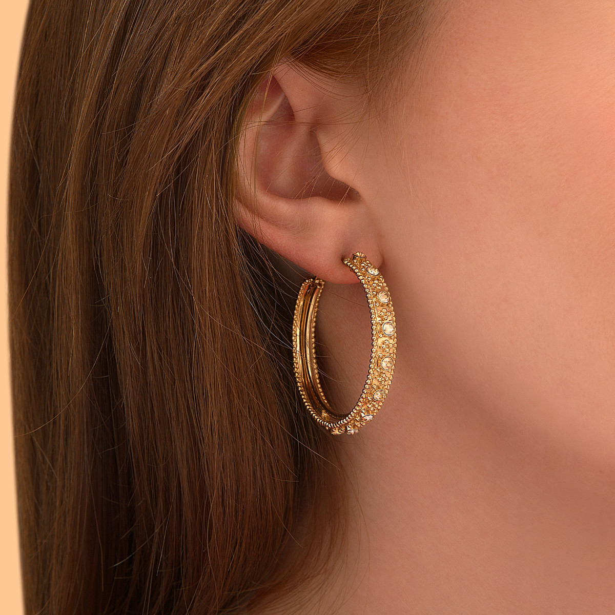 Large model metal and crystal prestige hoop earrings SATELLITE PARIS No Color