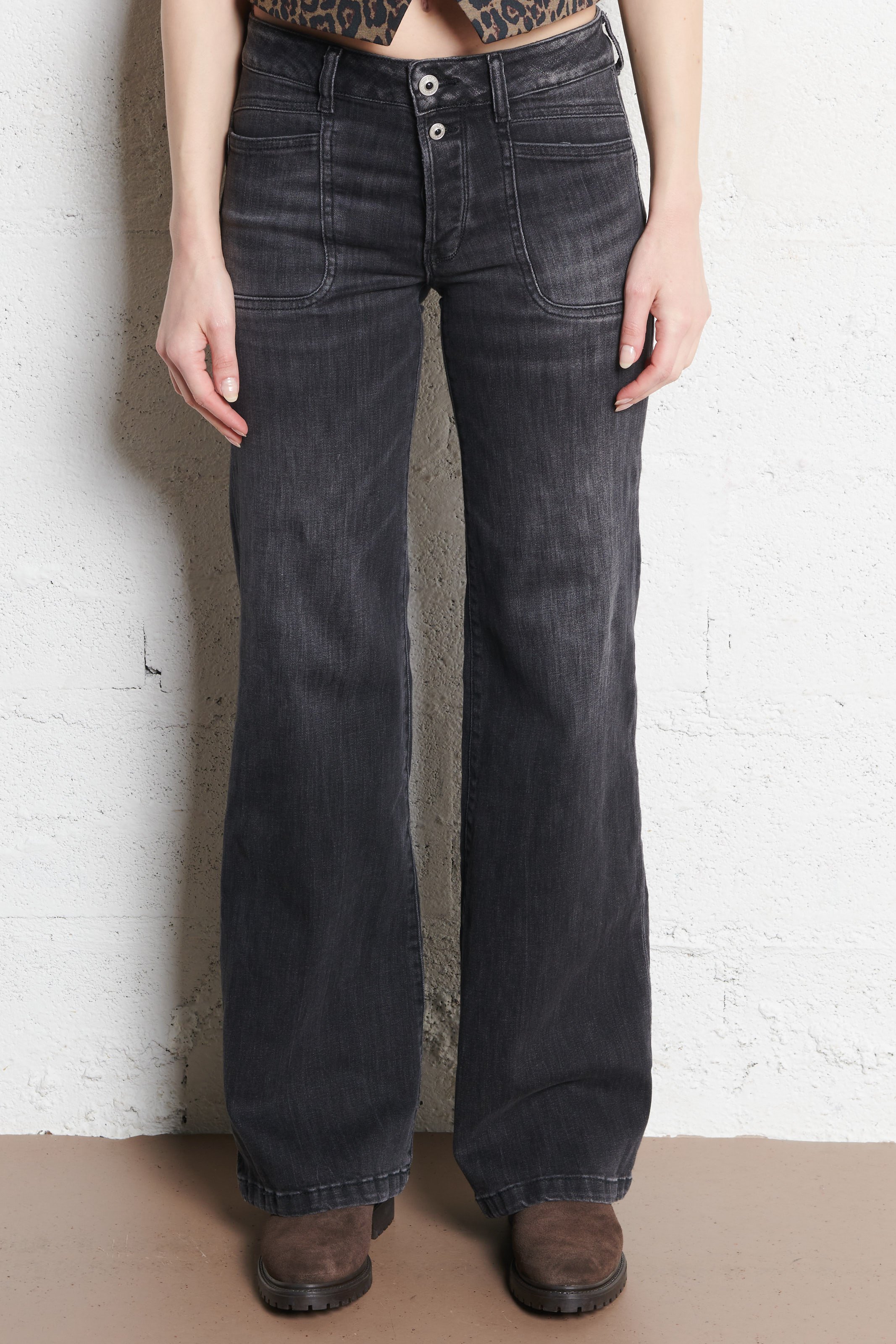 Jean évasée en coton mélangé LE TEMPS DES CERISES Gris