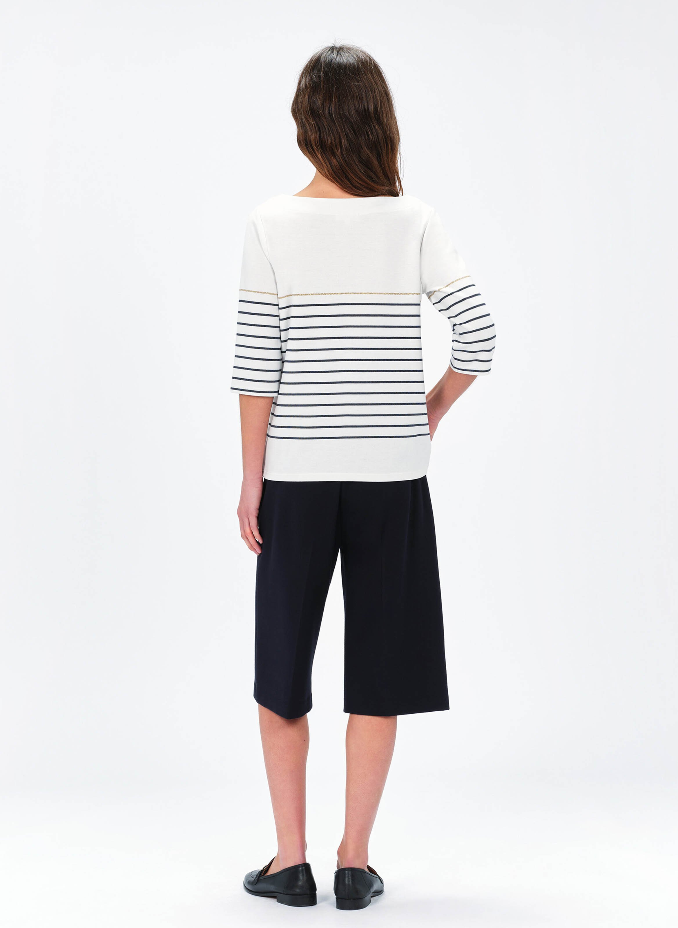 Straight T-shirt with henley collar Beige