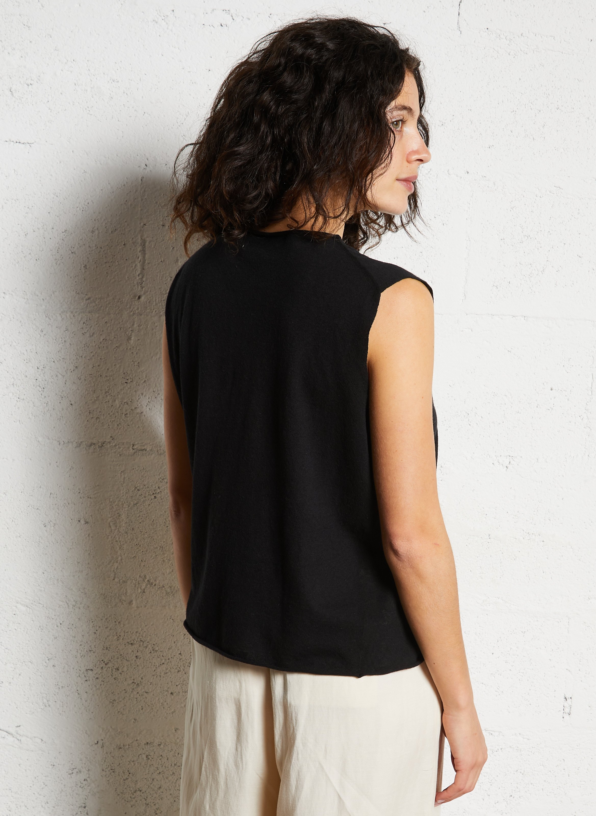 Oversized mouwloos vest met ronde hals JC SOPHIE Zwart