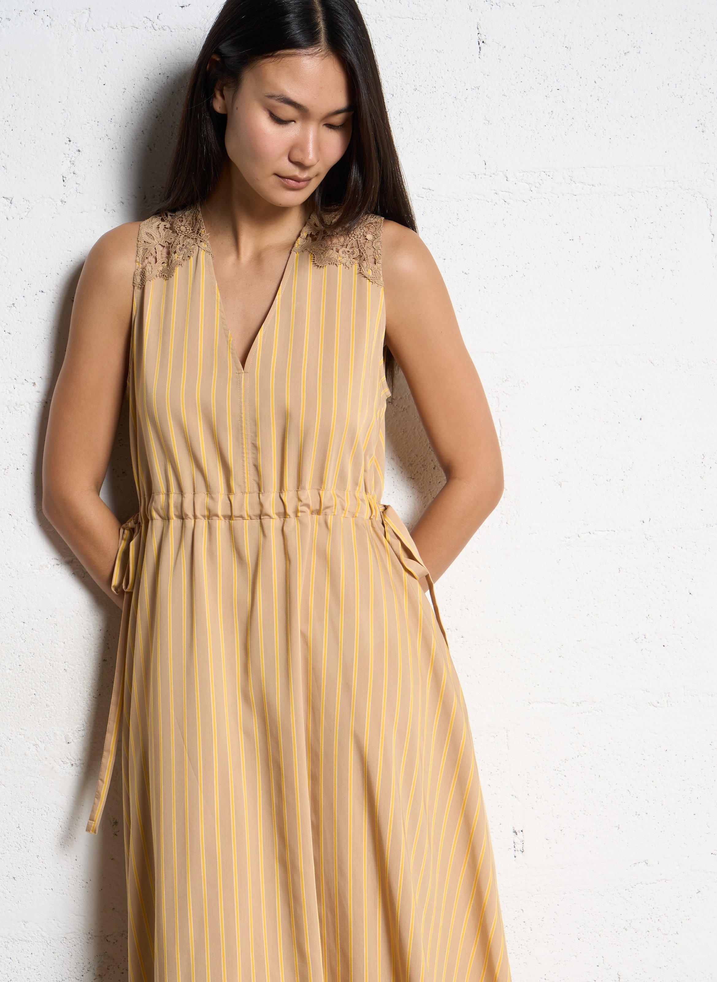 Sleeveless Striped Maxi Dress SUNCOO Beige