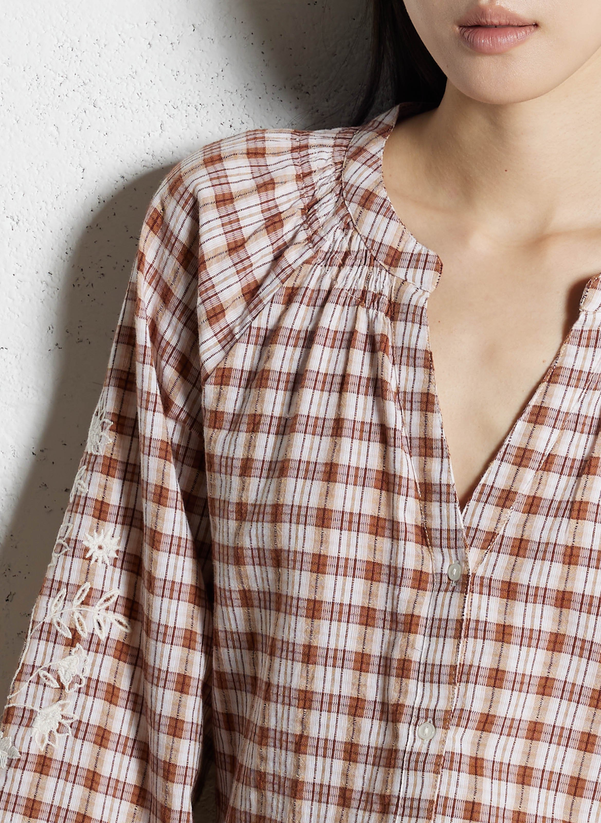 Chemisier ample col tunisien en coton Beige