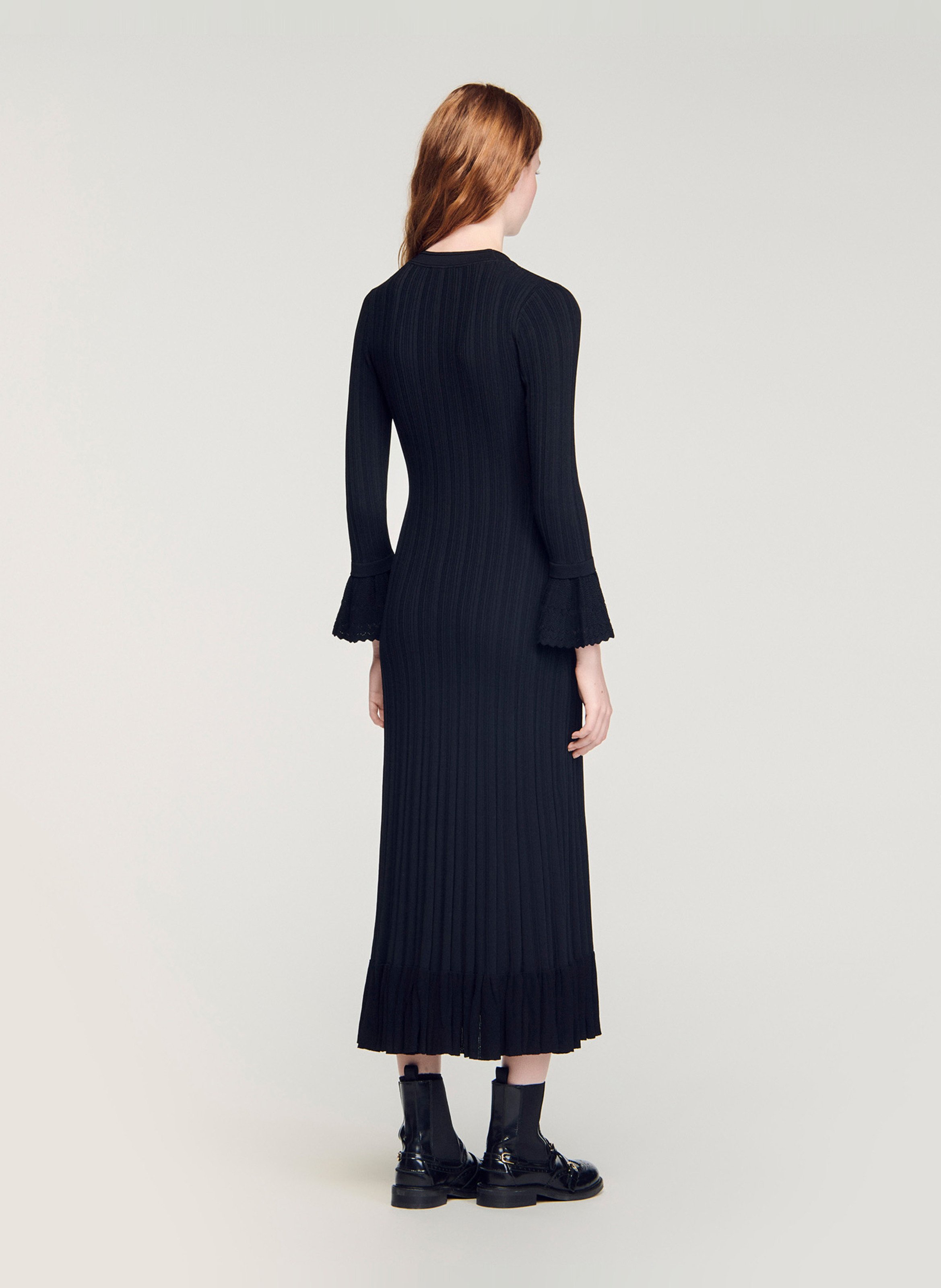 Robe longue ajustée à volants SANDRO Noir