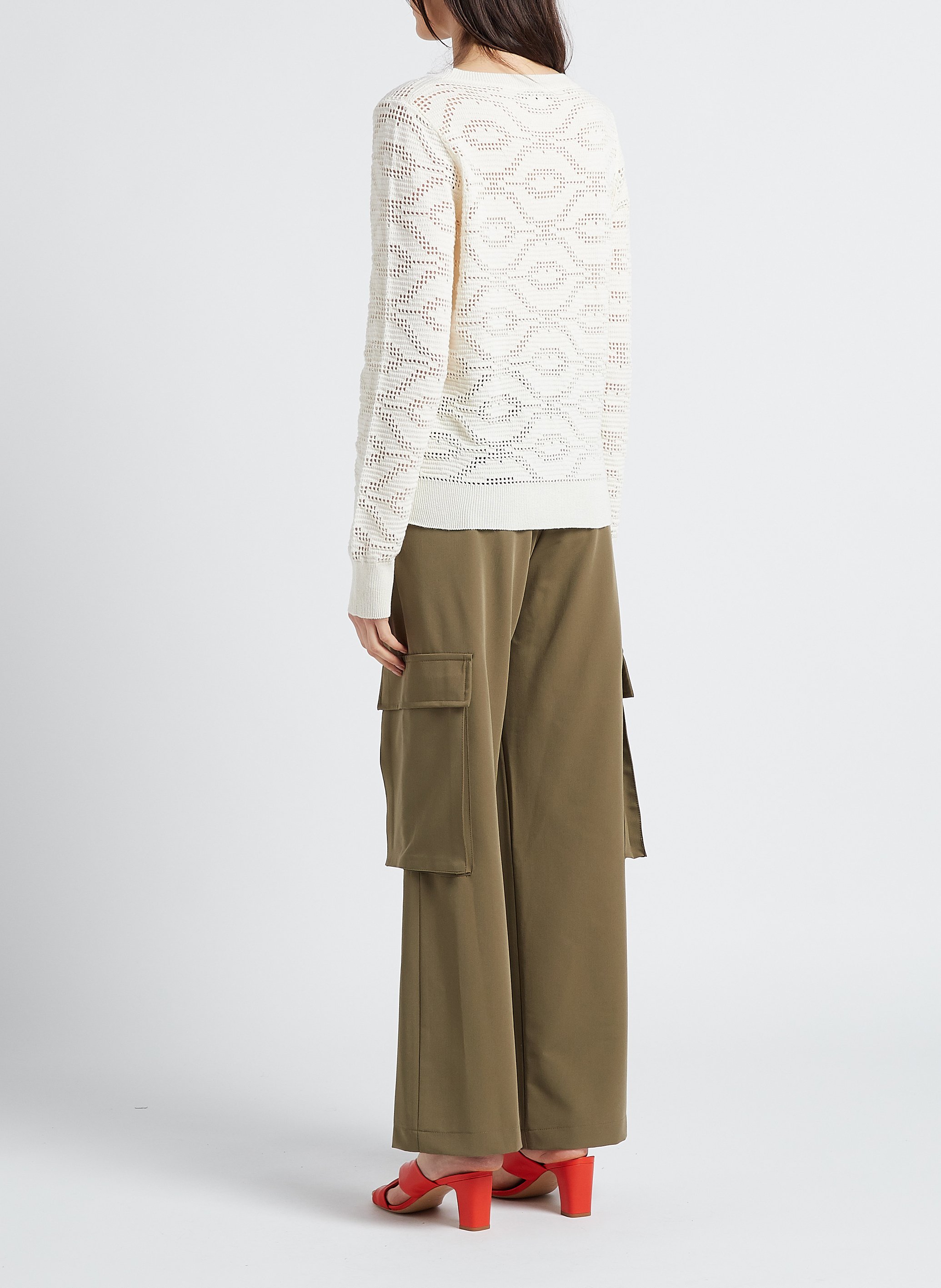 Pull col rond ajouré en coton mélangé LA PETITE FRANCAISE Blanc