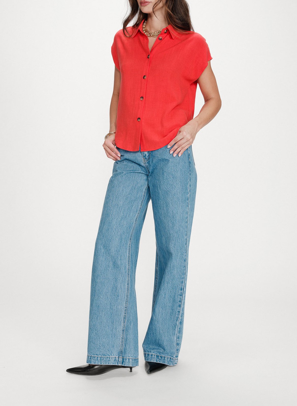 Chemise manches courtes unie GRACE ET MILA Rouge