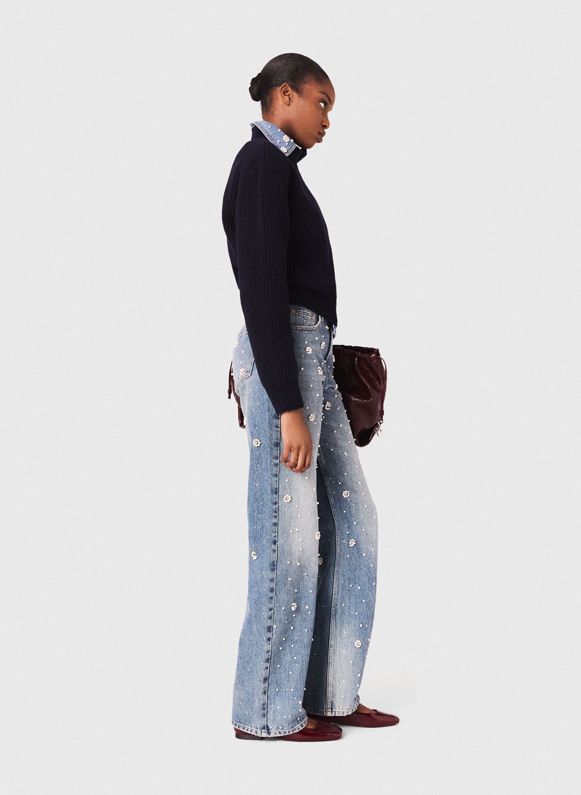 Wide-leg embroidered jeans MAJE Blue