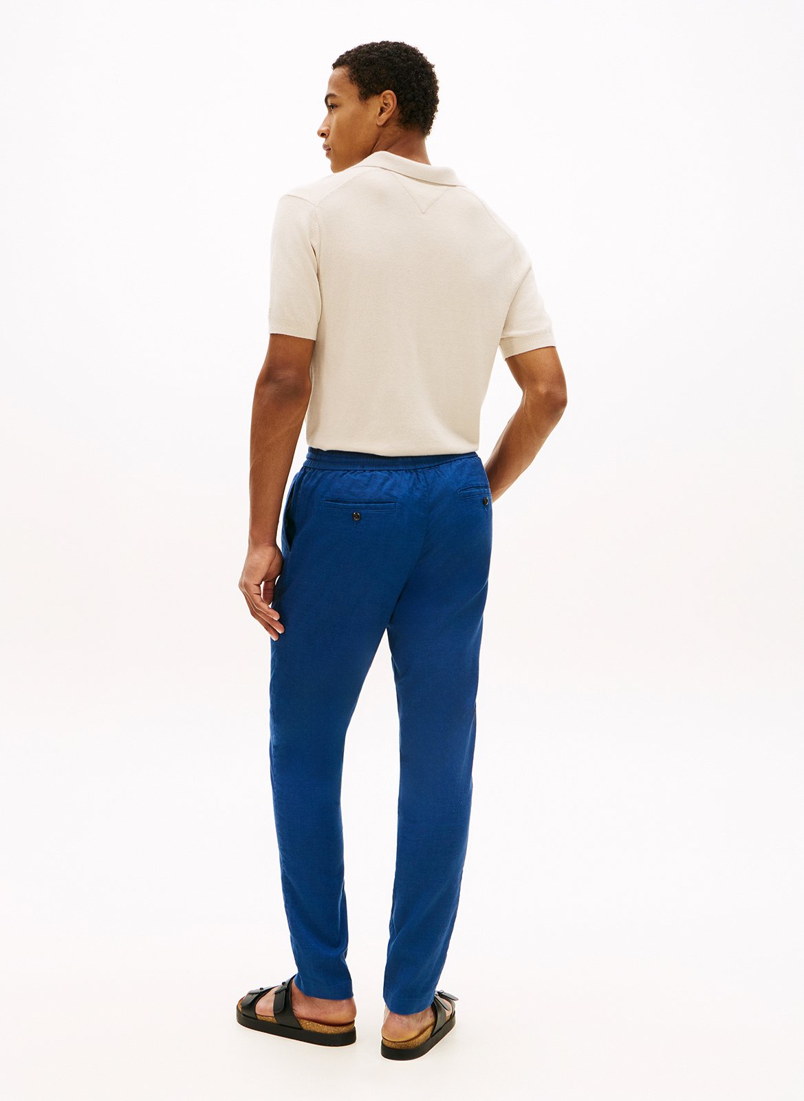 Solid slim linen blend trousers TOMMY HILFIGER Blue