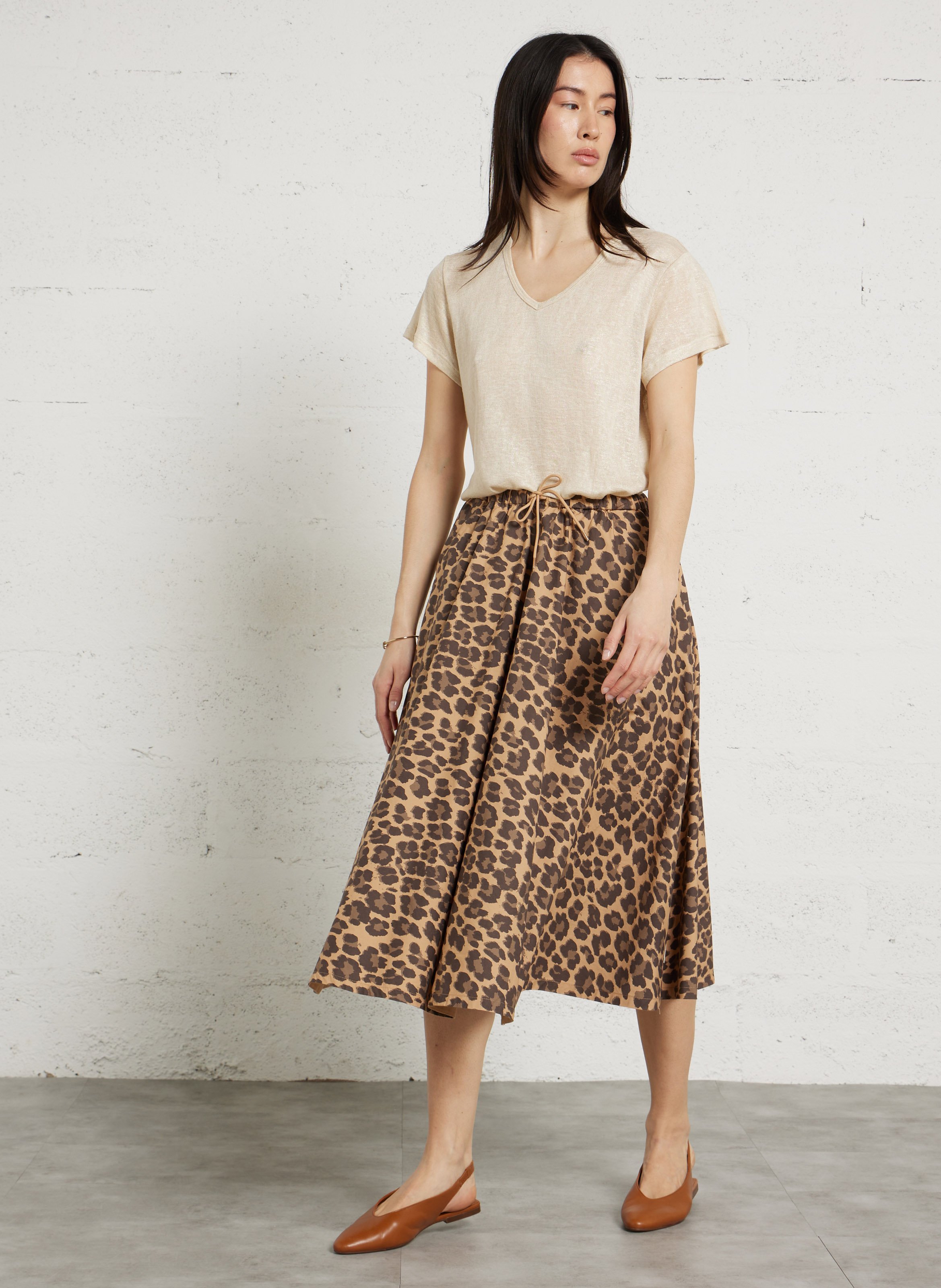 Flared cotton midi skirt LE TEMPS DES CERISES Brown