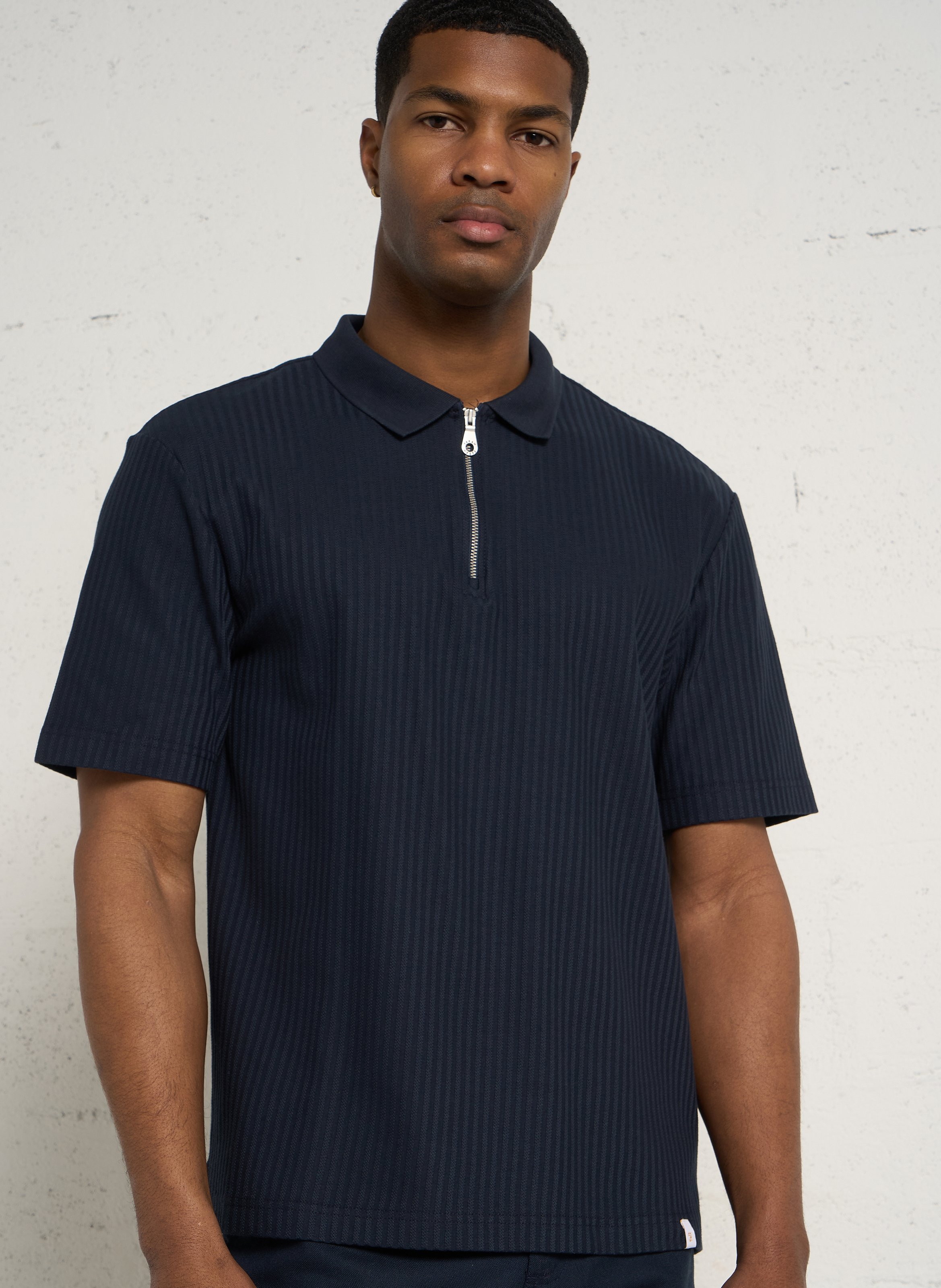 Polo manches courtes à rayures ton sur ton FARAH Bleu