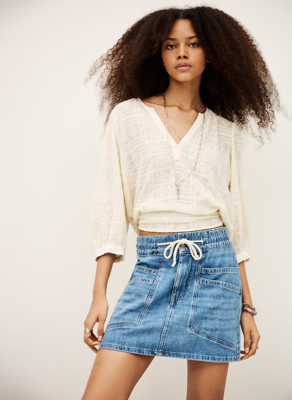 Jupe courte en denim de coton BA&SH Bleu