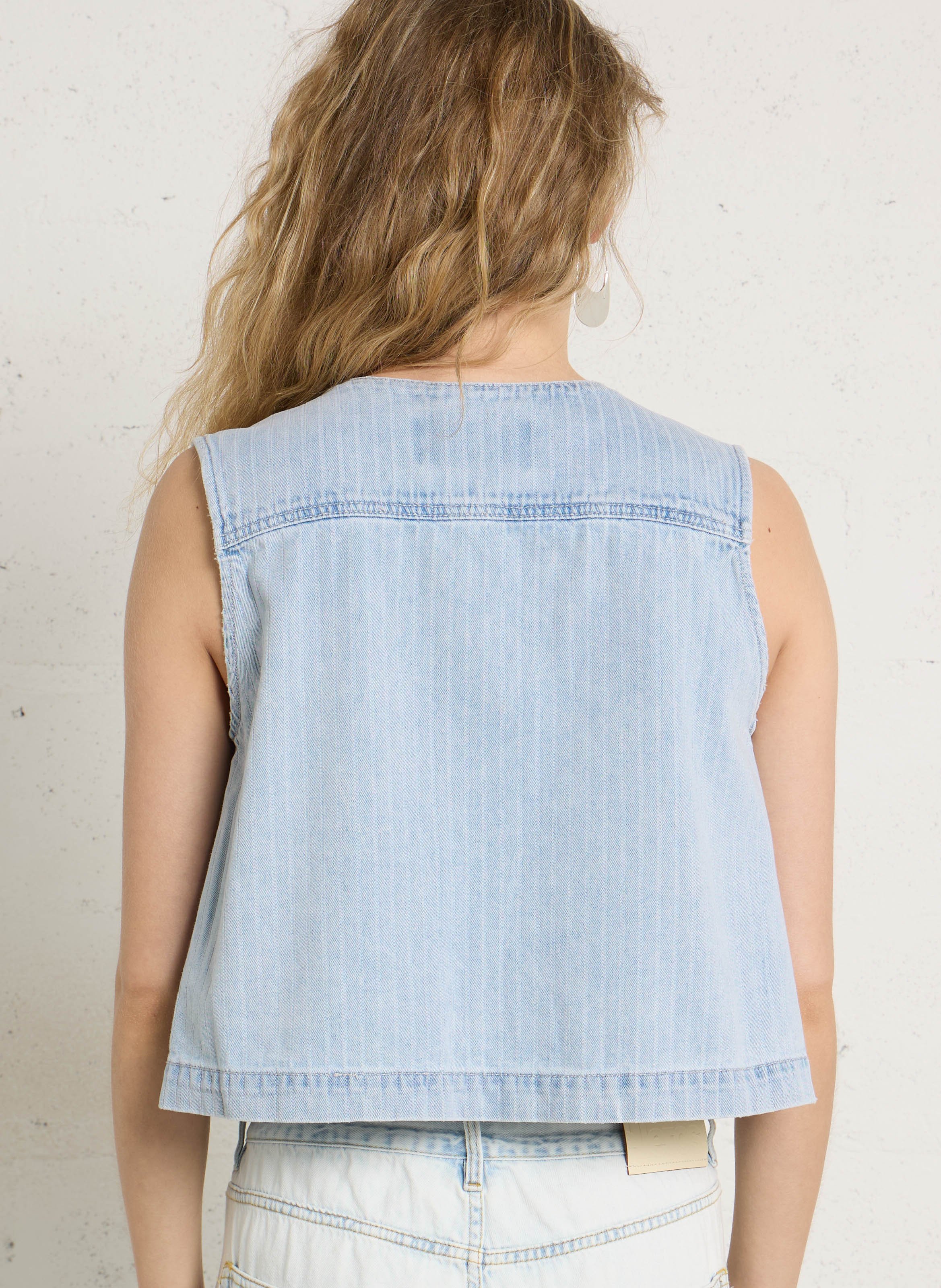 Veste col V en coton THE TINY BIG SISTER Bleu