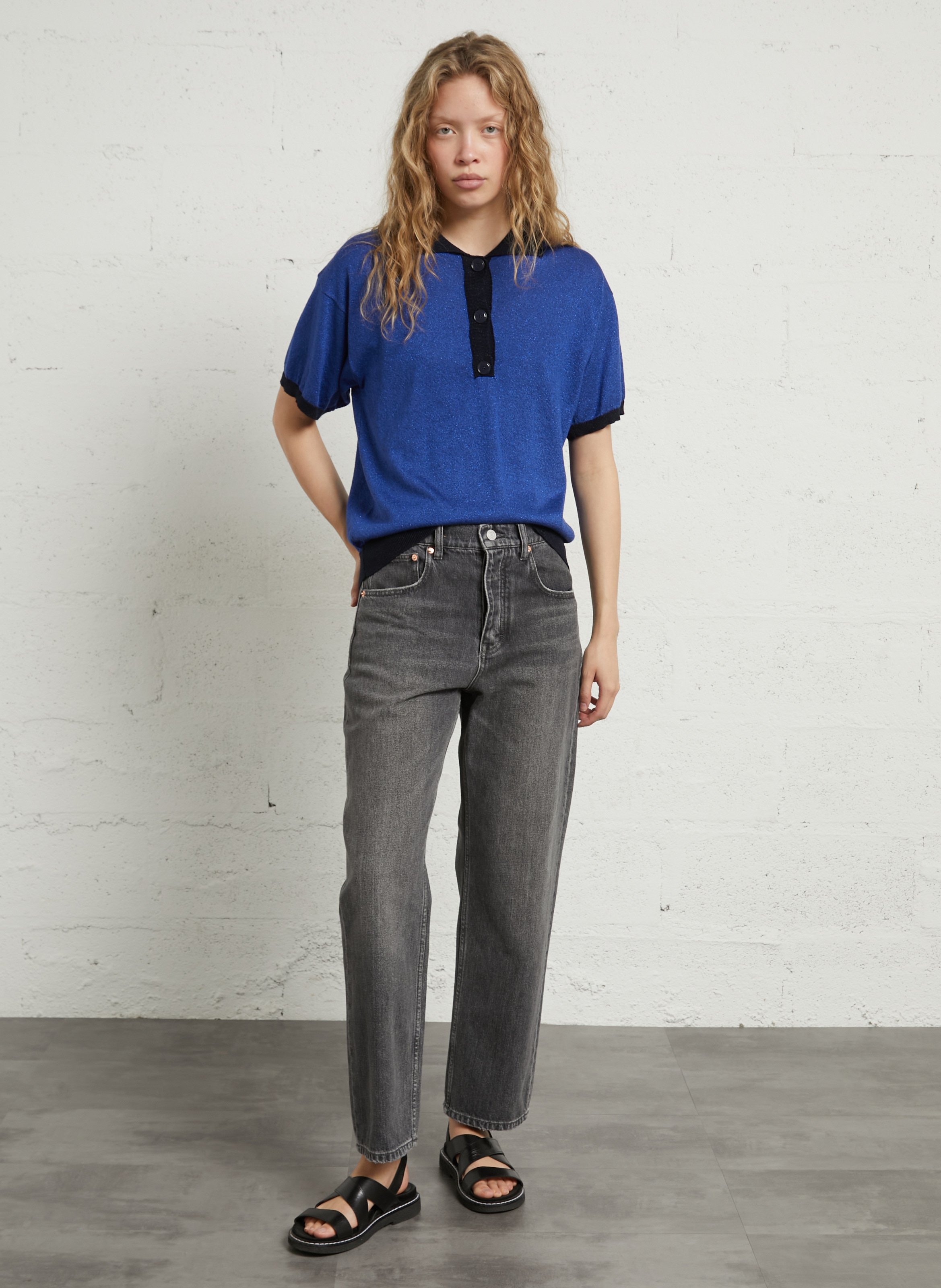 Short-sleeved polo in sparkly knit LEON & HARPER Blue