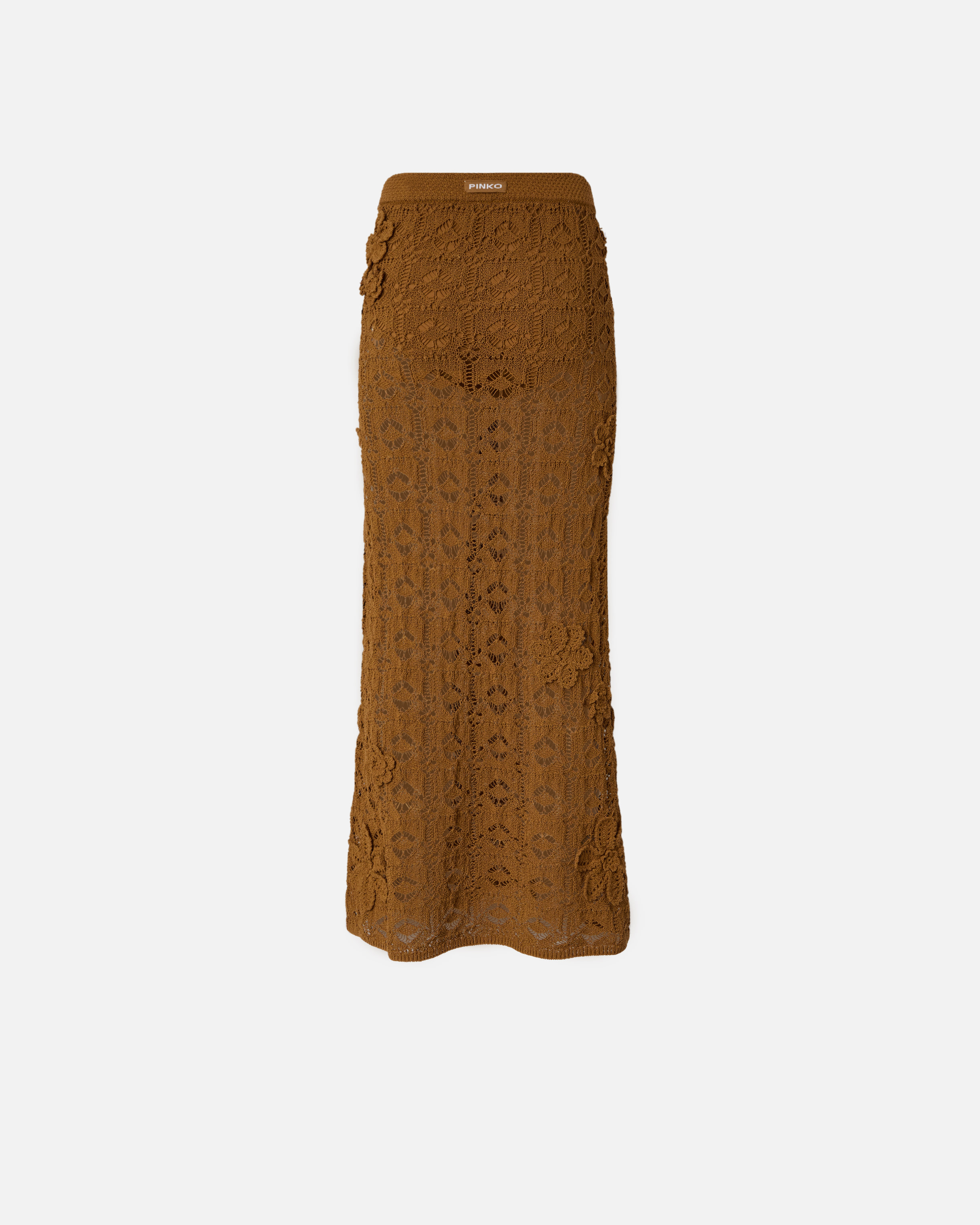 Midi crochet skirt with appliquéd flowers PINKO Orange