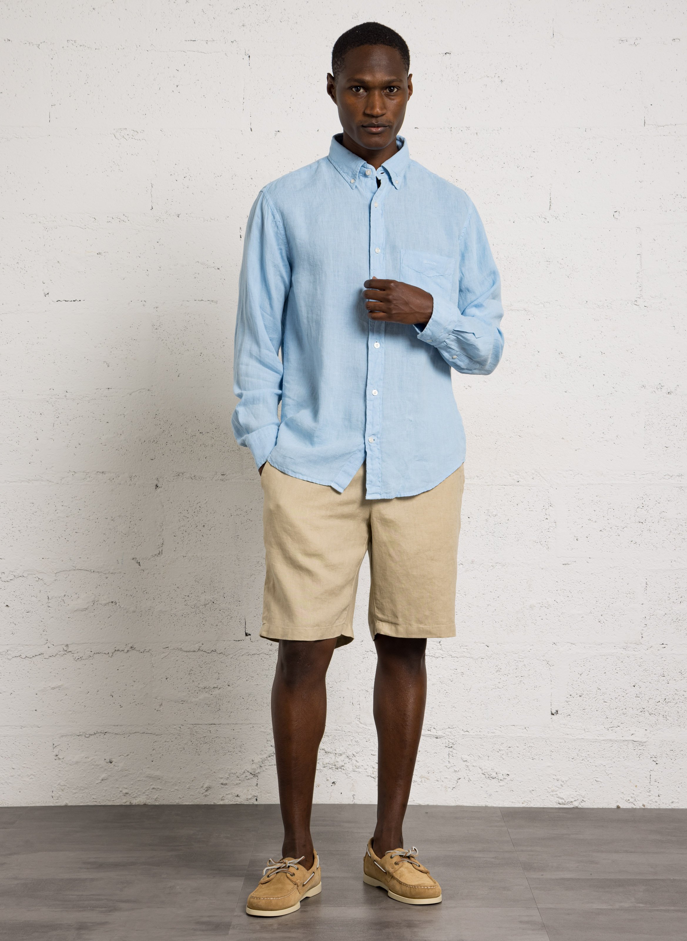 Chemise droite col classique en lin GANT Bleu