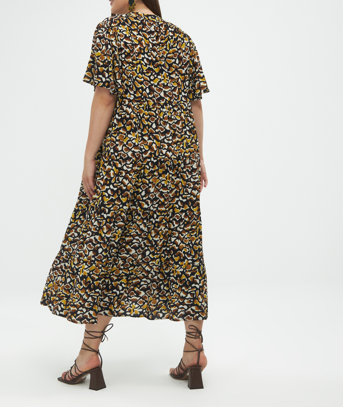 Long printed V-neck dress MAT FASHION Yellow