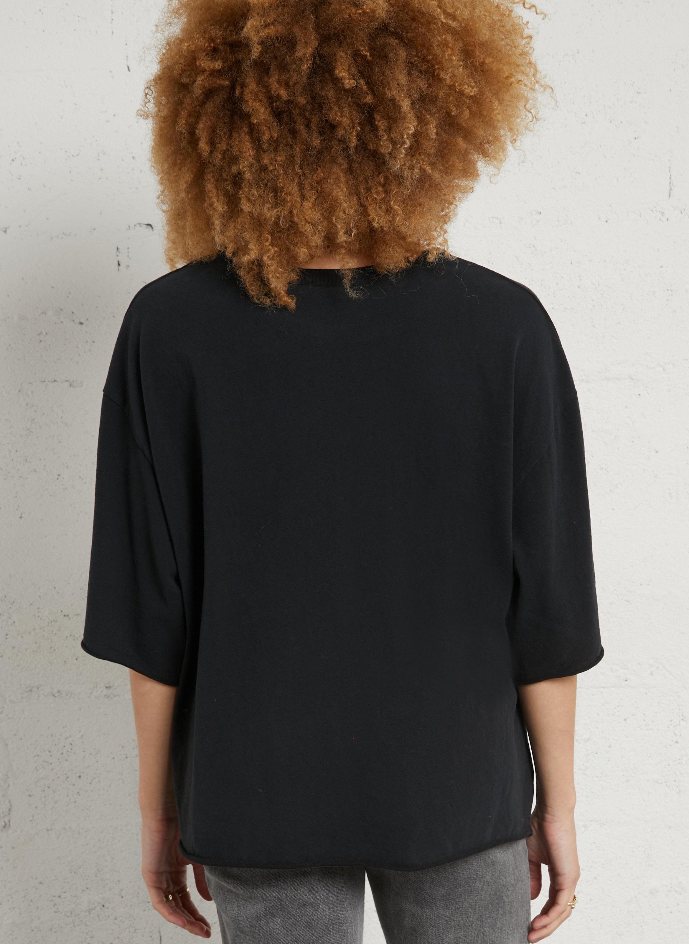 Tee-shirt fluide col rond en coton uni AMERICAN VINTAGE Noir
