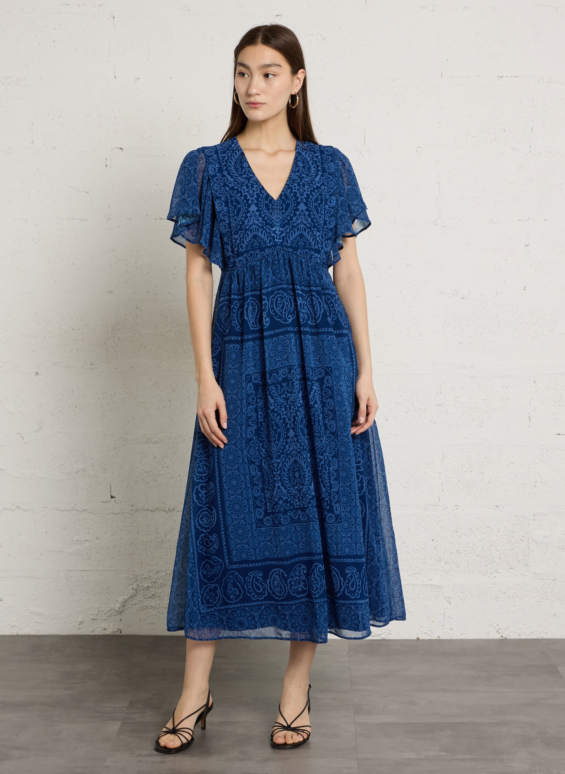 Robe midi imprimée col v MAISON 123 Bleu