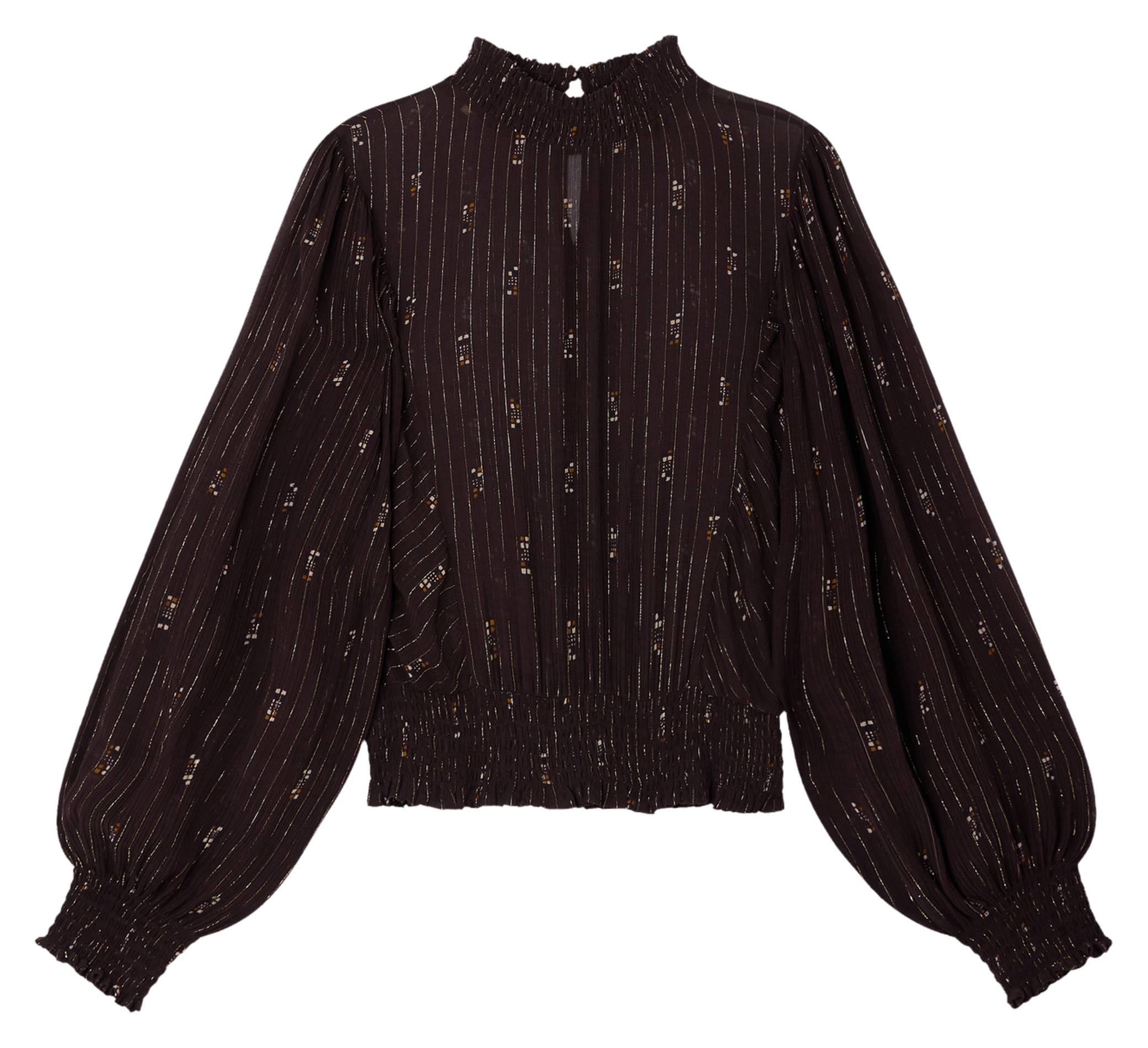 Blouse col montant droite imprimée SESSUN Marron