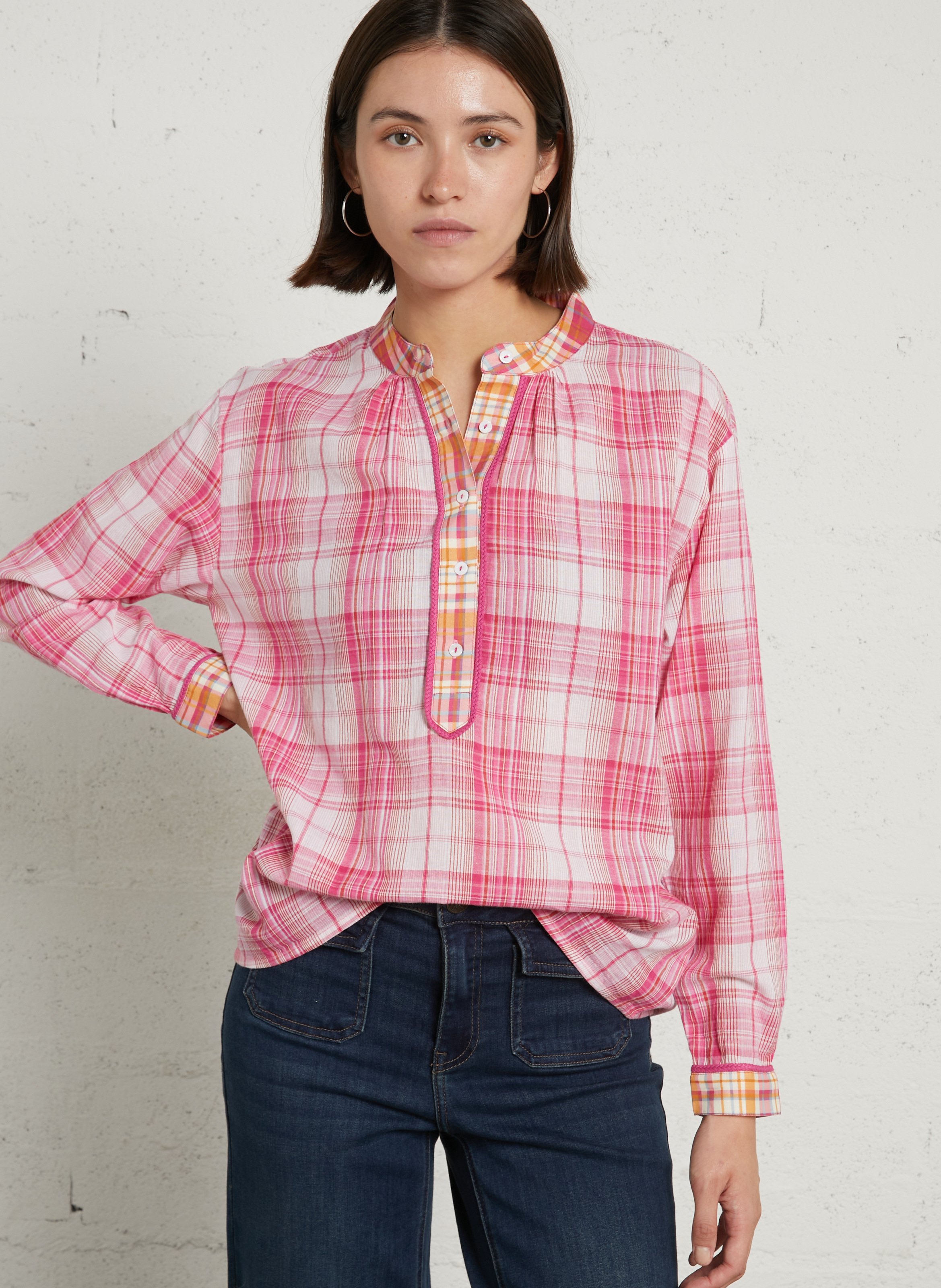 Chemise à carreaux en coton MAISON 123 Rose