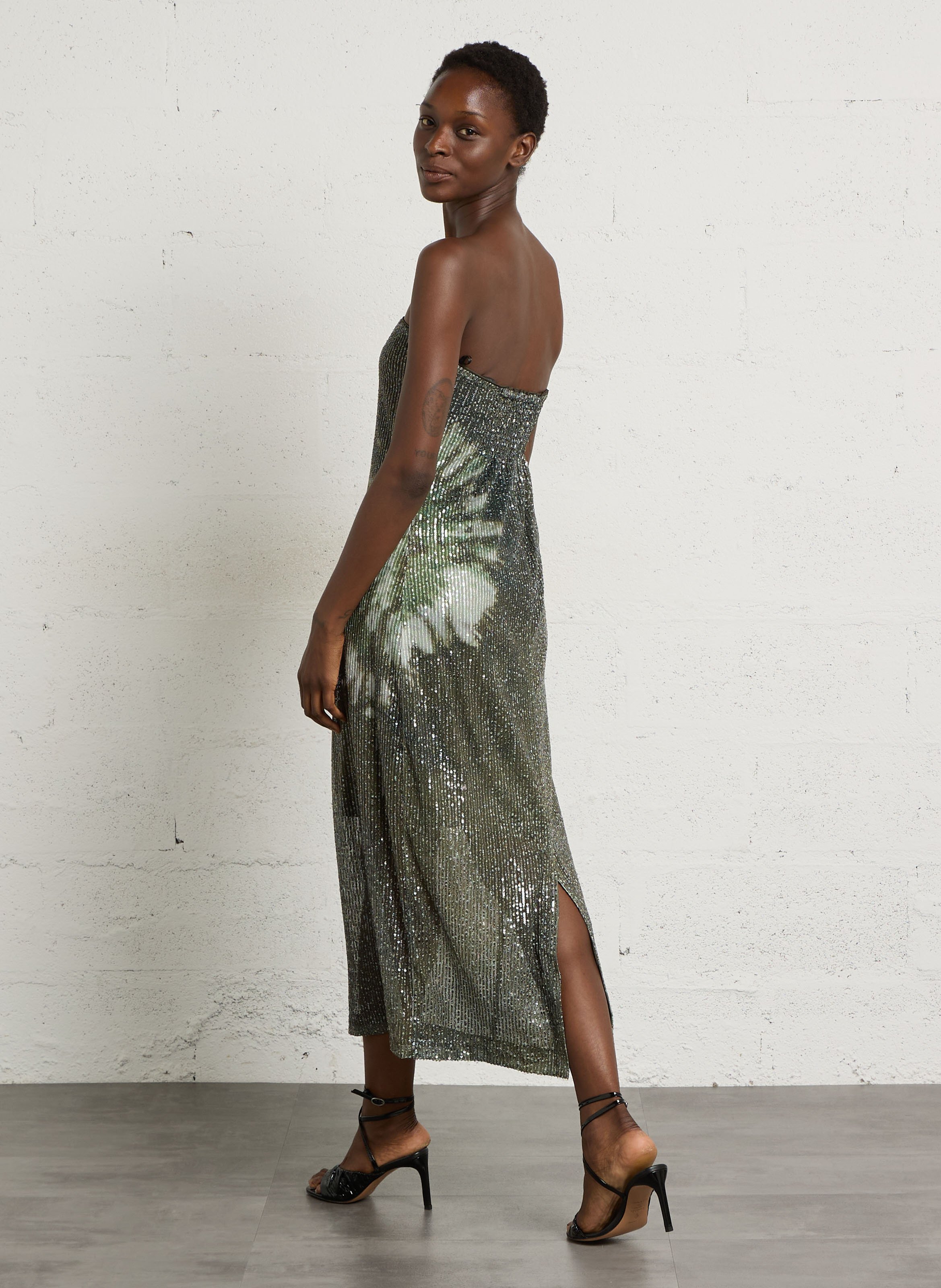 Robe bustier à sequins IKKS Vert