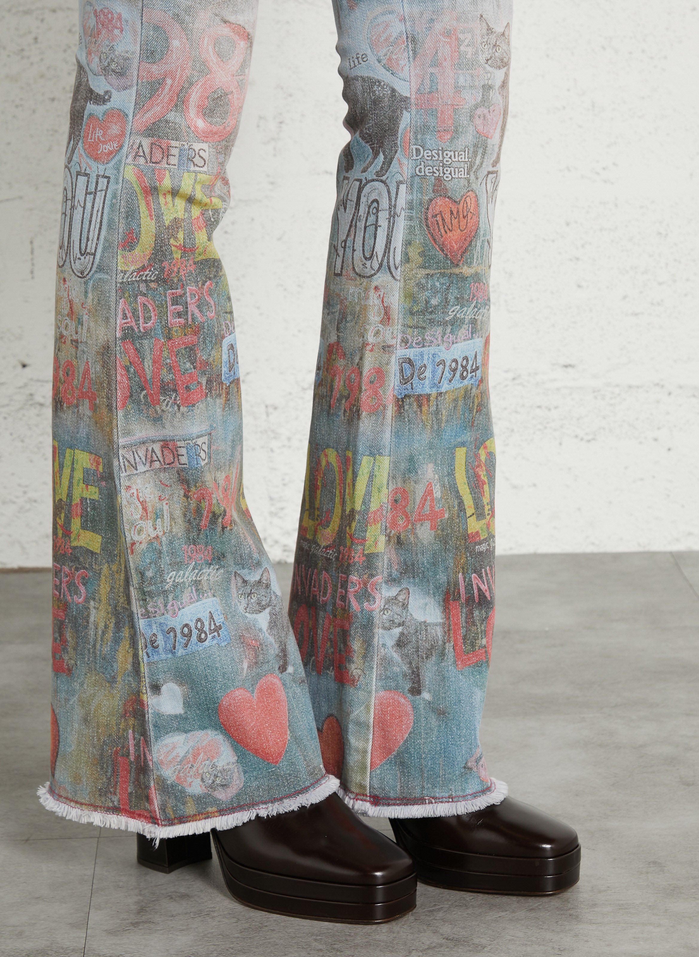 Printed flare jeans DESIGUAL Blue