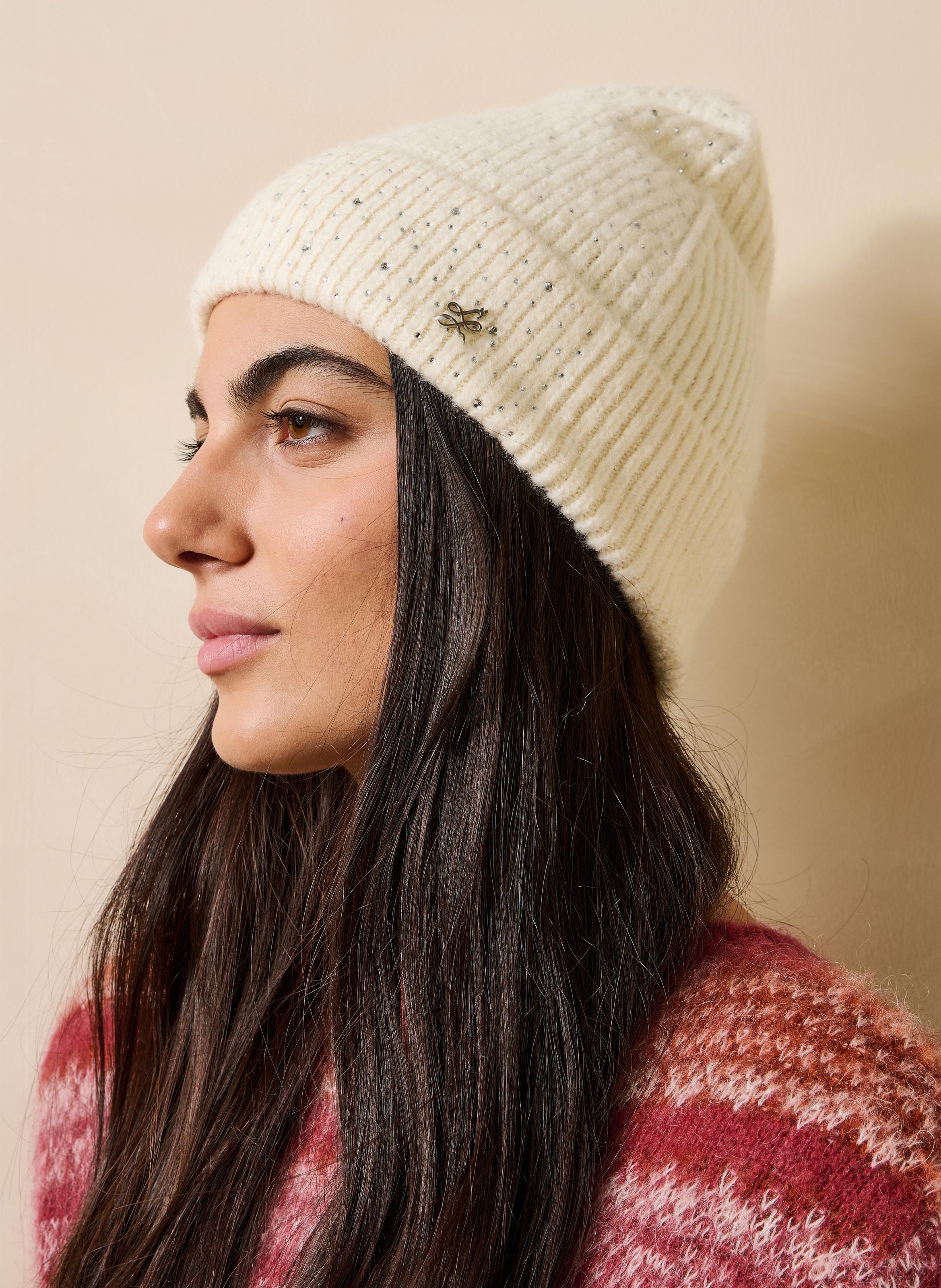 Strickmütze mit Strasssteinen LA FEE MARABOUTEE Weiss
