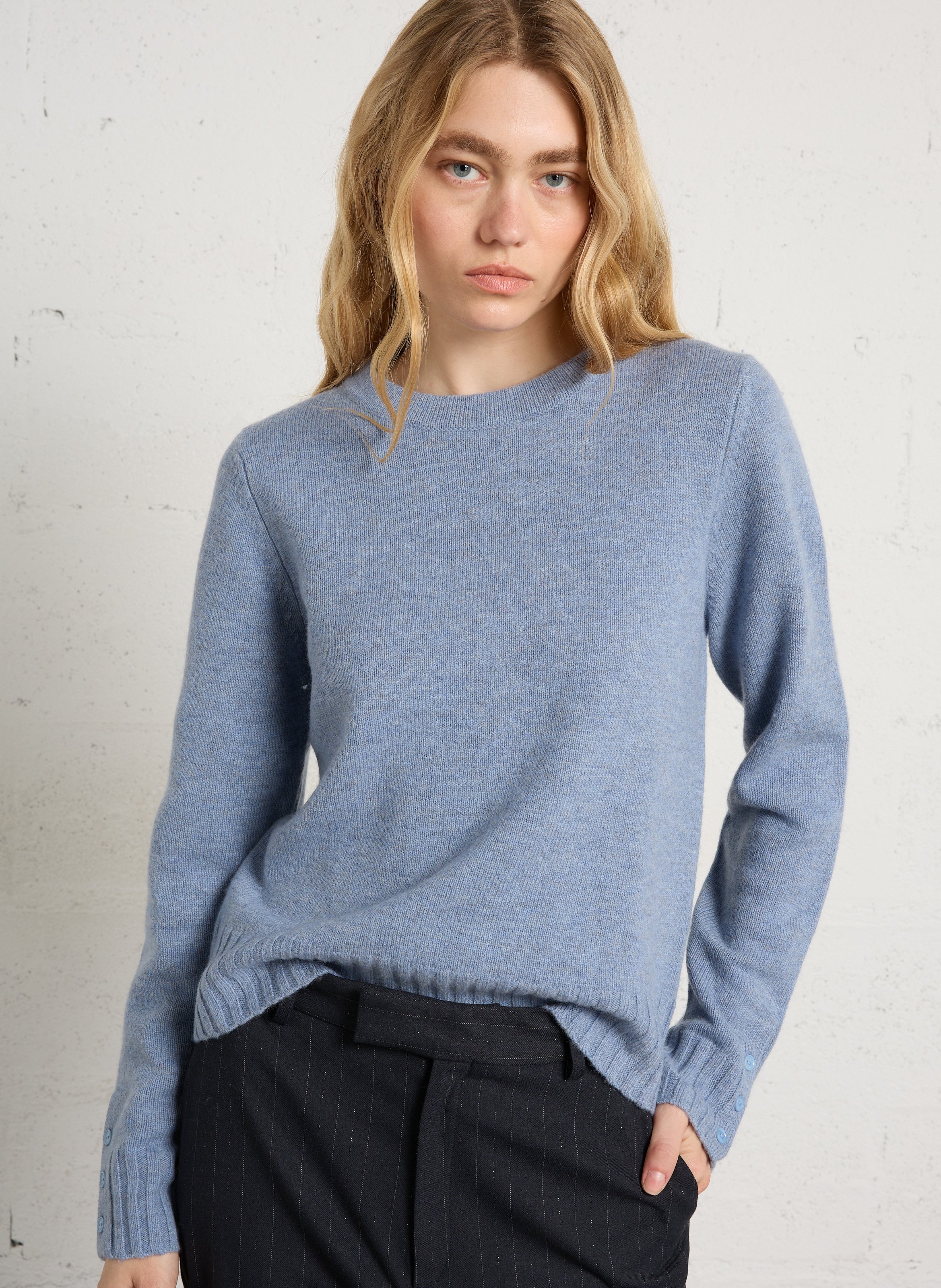 Pull col rond en laine BERENICE Bleu