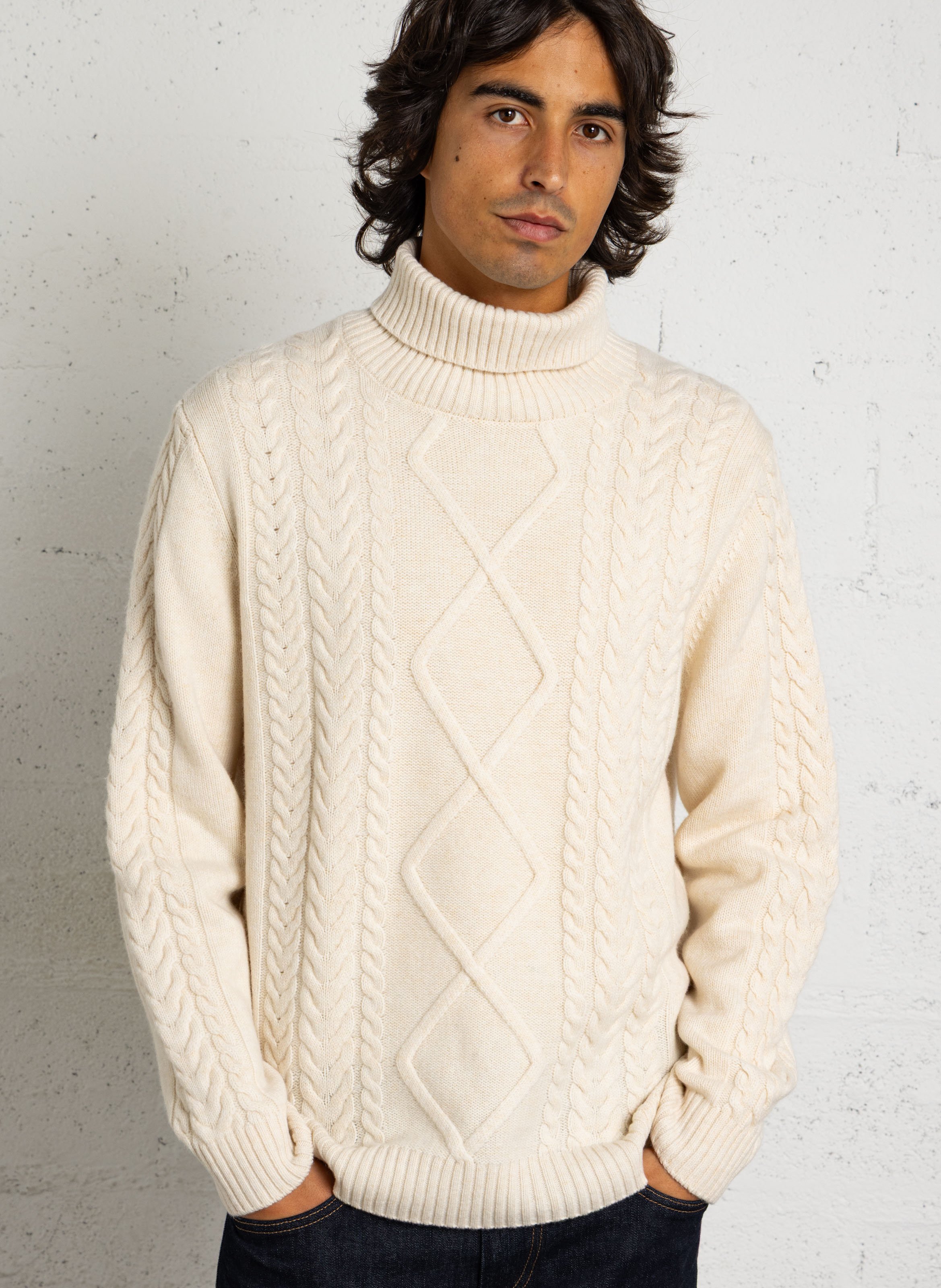 Gerade geschnittener Rollkragenpullover aus Wolle und Kaschmir HACKETT Weiss
