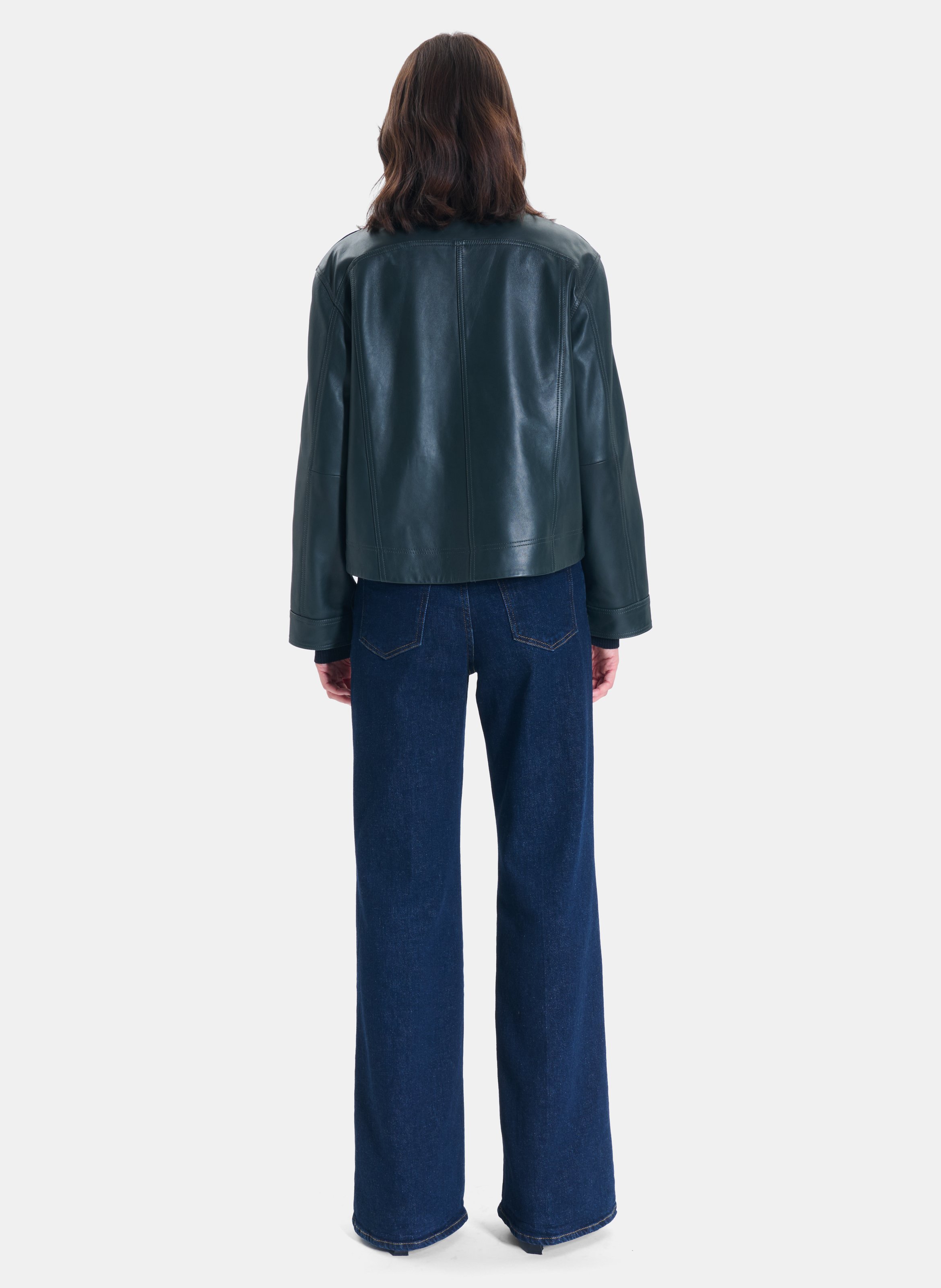 Veste droite col montant en cuir ZAPA Vert