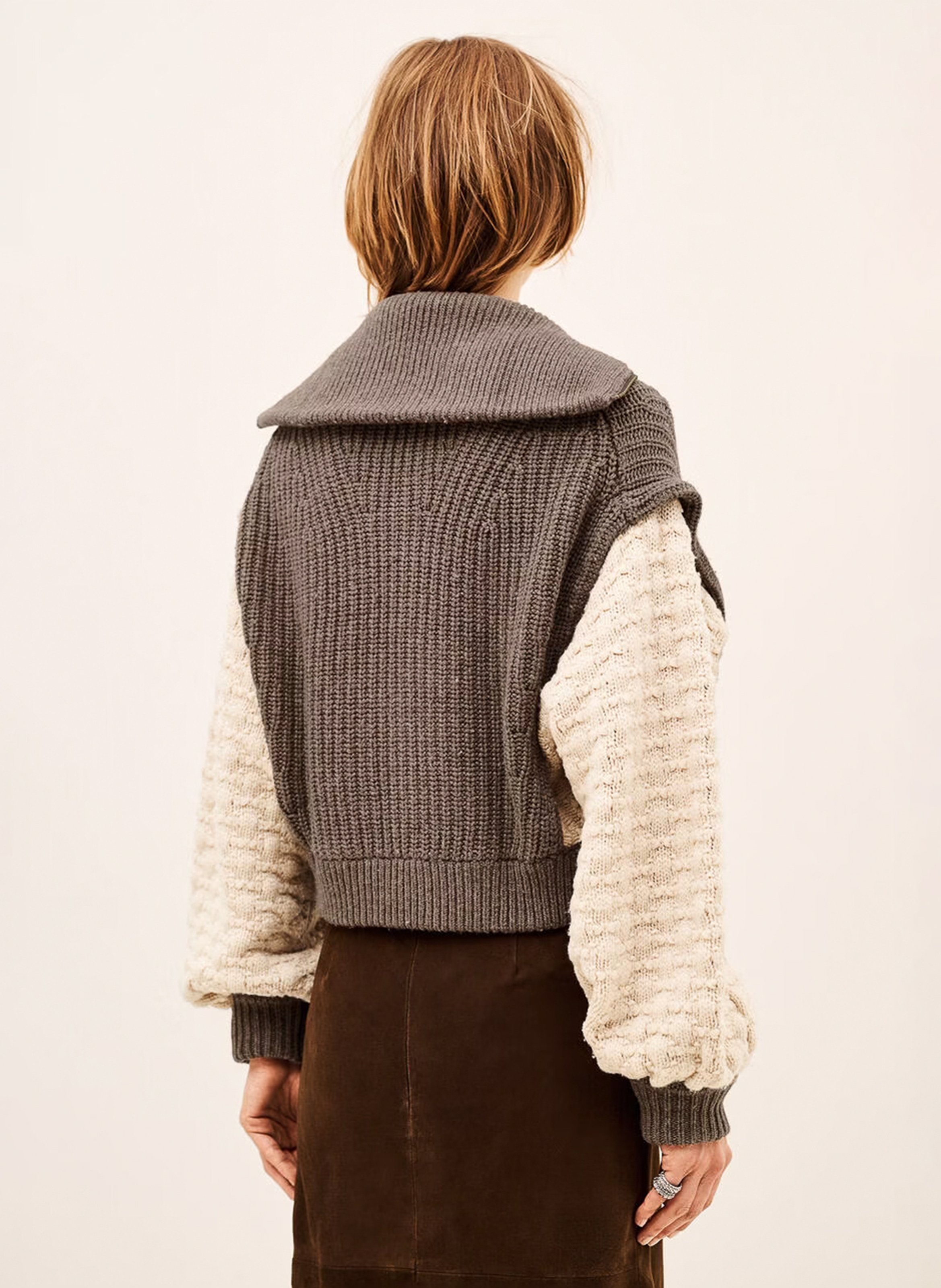 Cardigan mit Truckerkagen aus Wollmischung BA&SH Beige