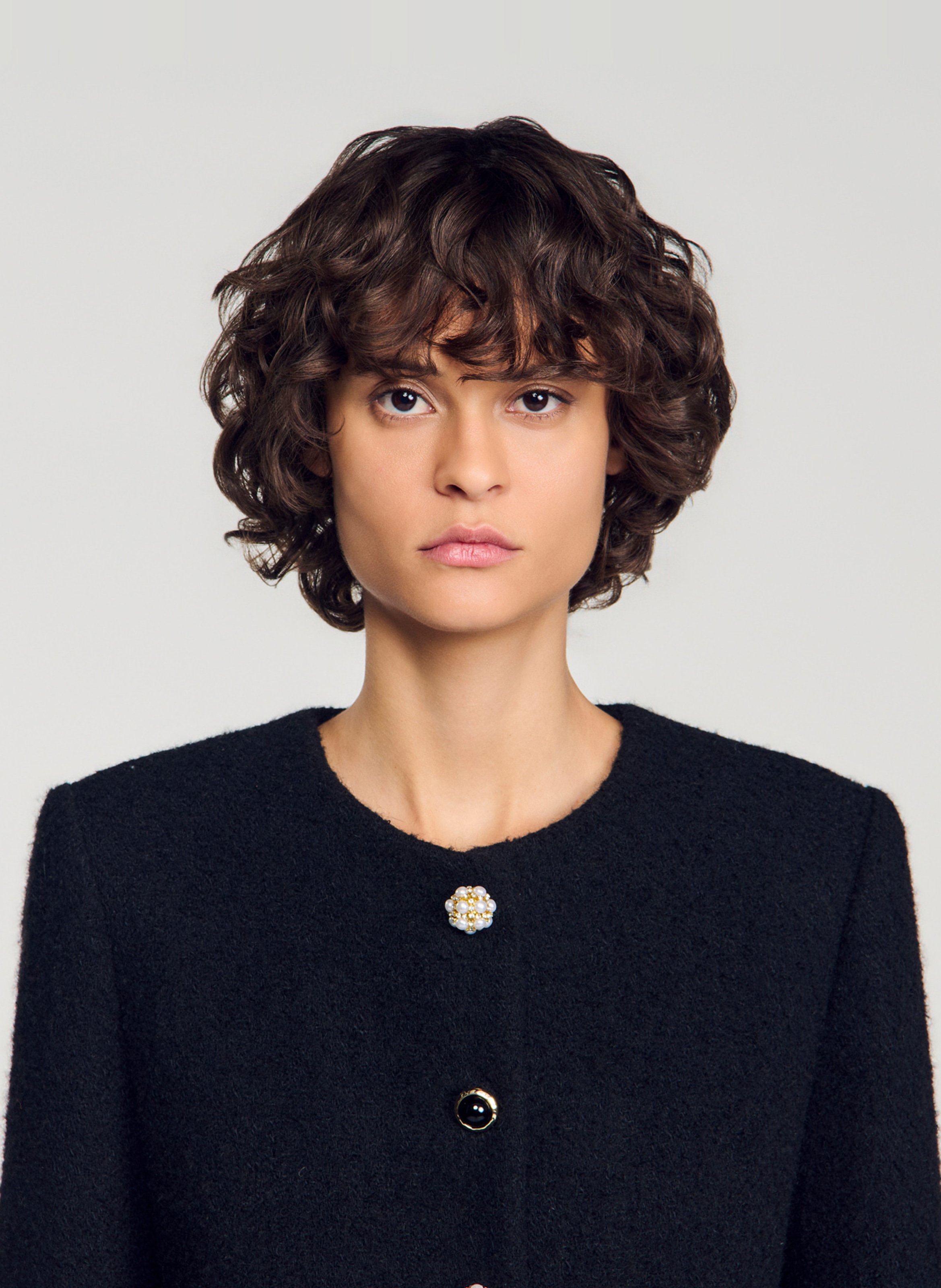 Veste droite col rond boutonnée SANDRO Noir