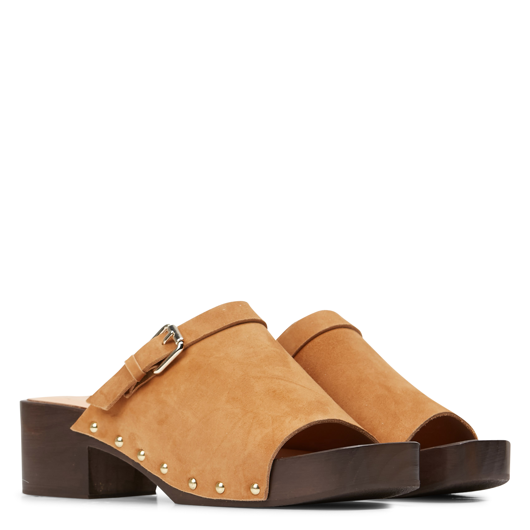 Sandales hautes à bout carré en cuir velours ANAKI Beige