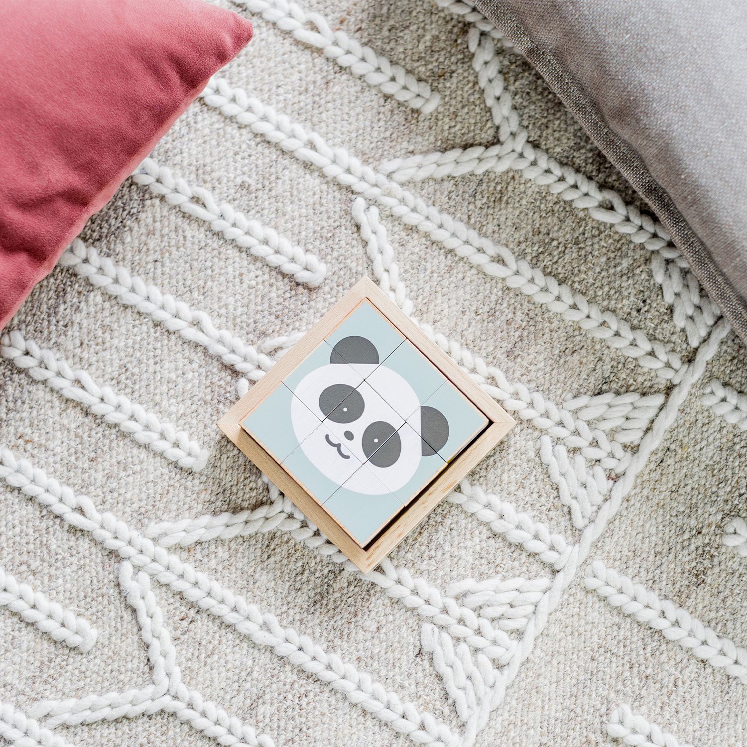 Wooden animal cube puzzle KINDSGUT Grey