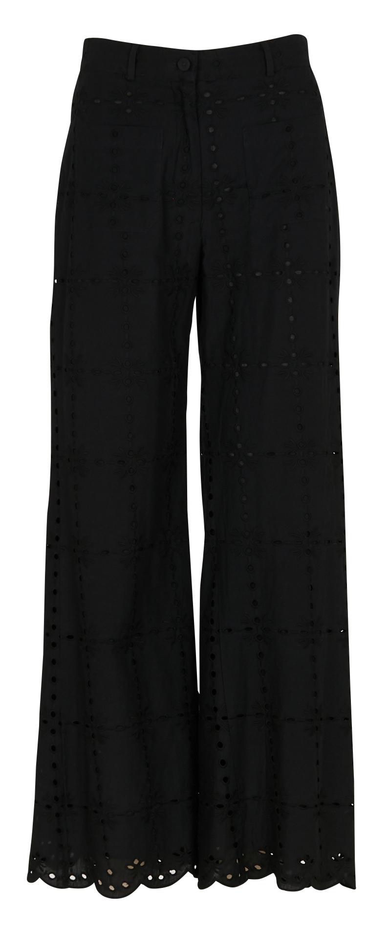 Embroidered cotton flared pants BELLEPIECE Black