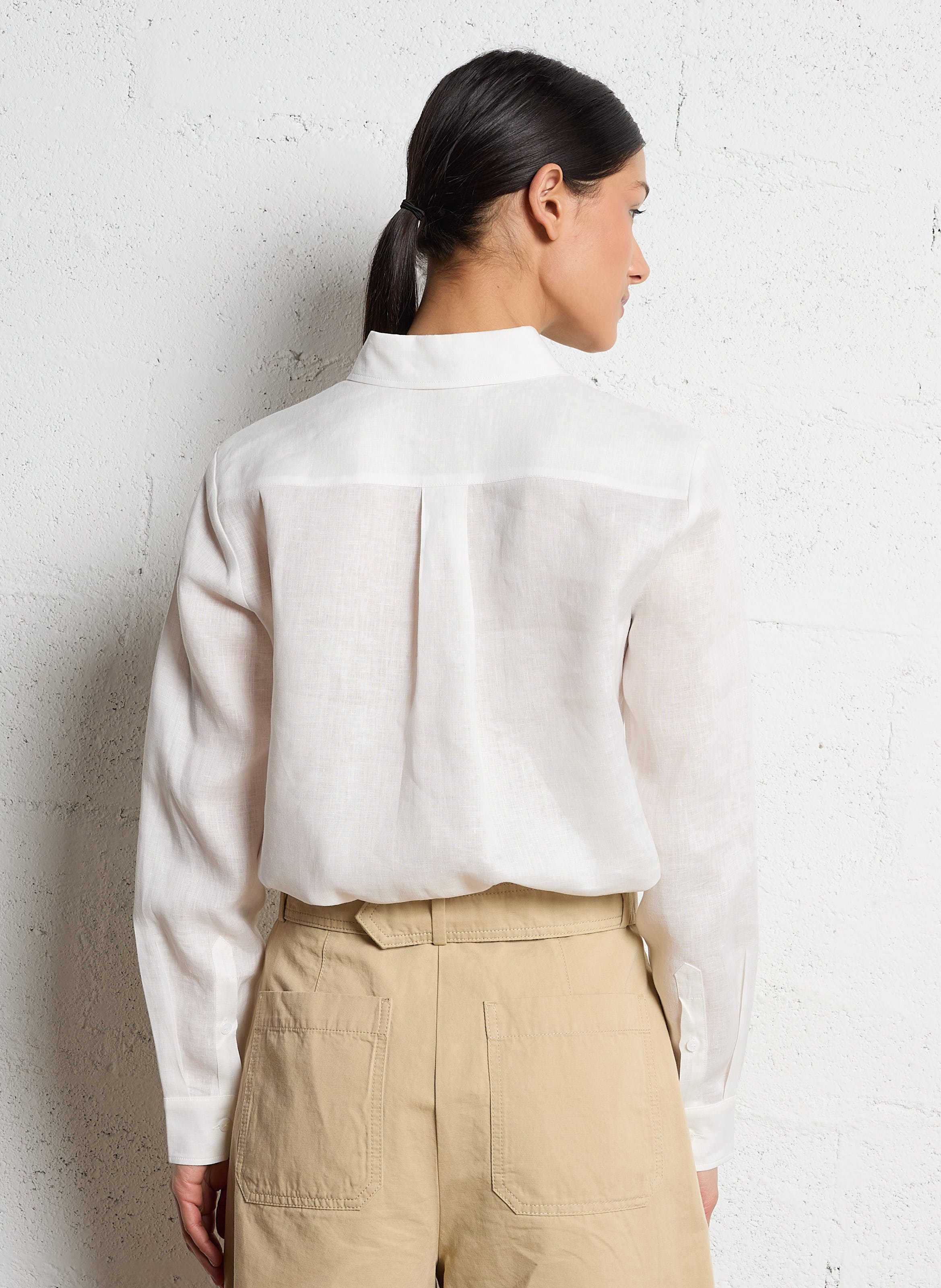 Chemise droite boutonnée en lin MAX MARA WEEK END Blanc