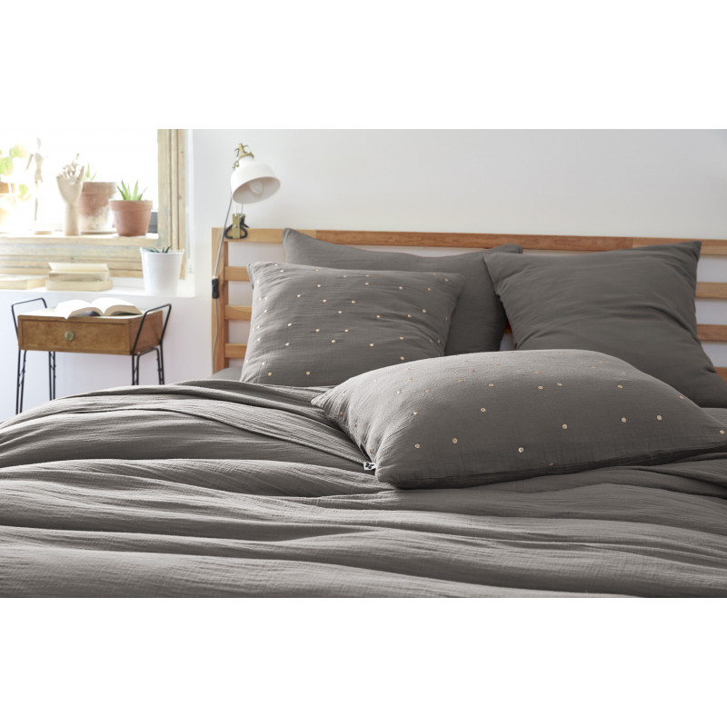 Cotton percale pillow case L'EFFET PAPILLON Grey