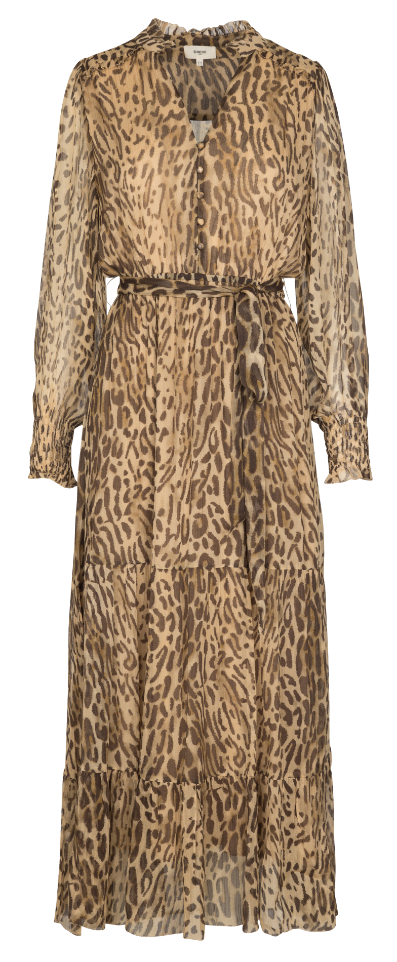Langes, taillierte Maxikleid mit Leopardenmuster SUNCOO Beige