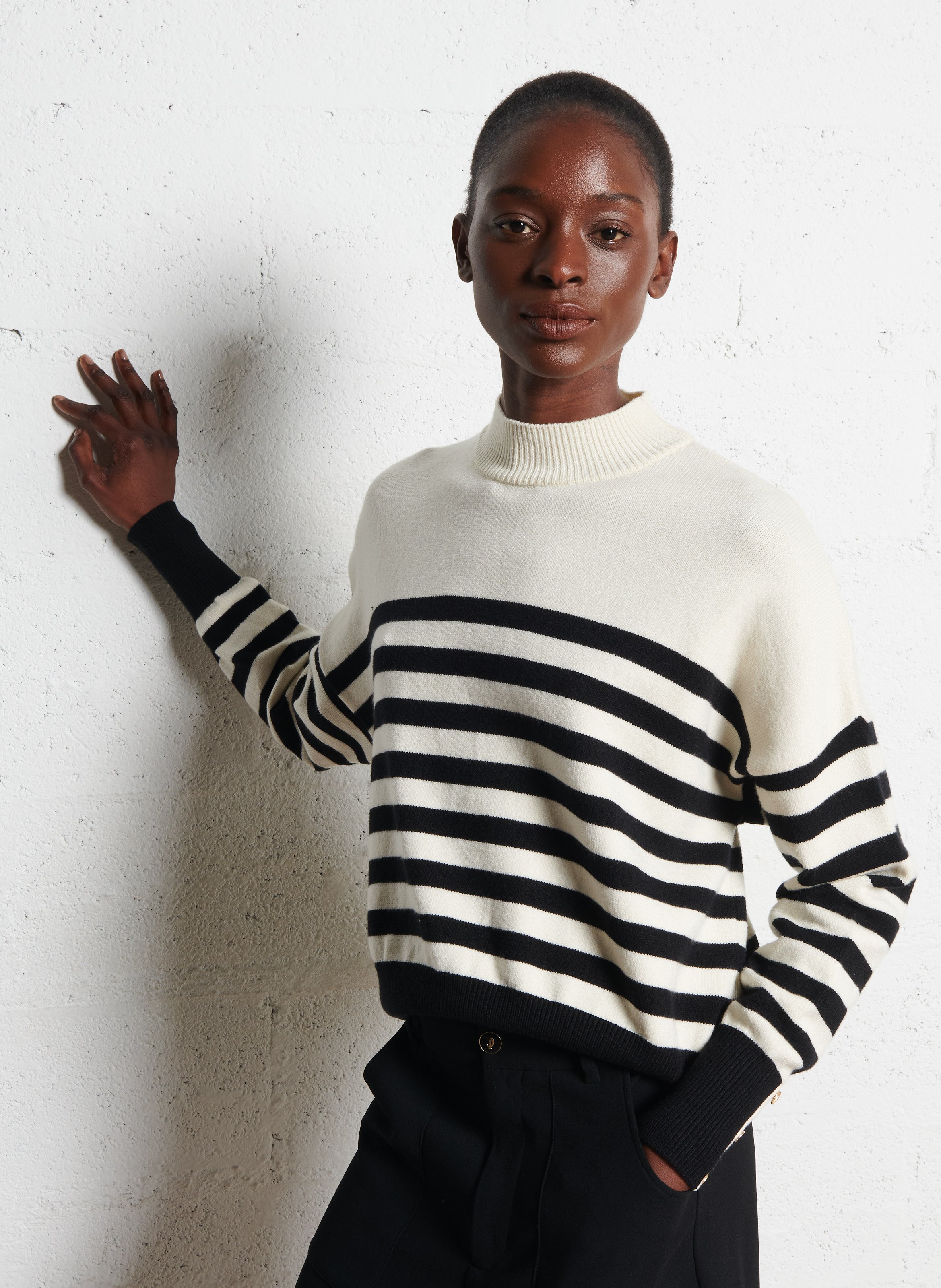 Pull col montant à rayures I CODE Noir