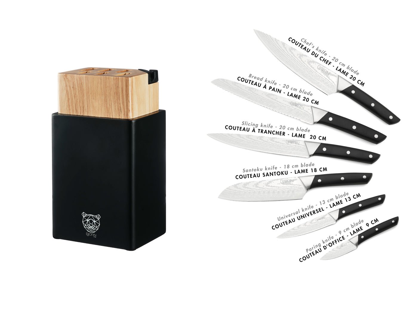 Erling Porvoo Kitchen Knife Set - 8 pieces BJORN Black