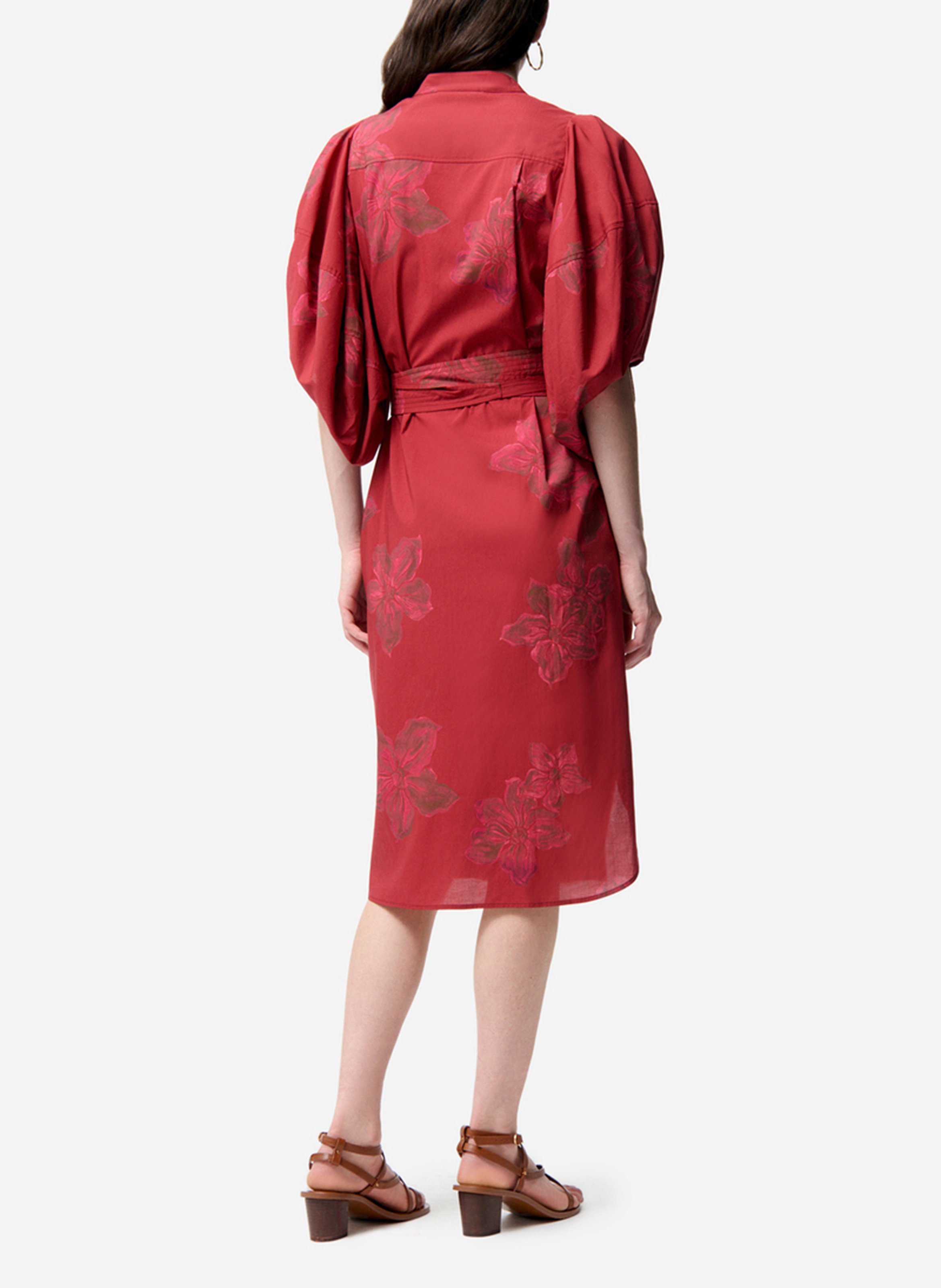 Robe midi col rond imprimée VANESSA BRUNO Rouge