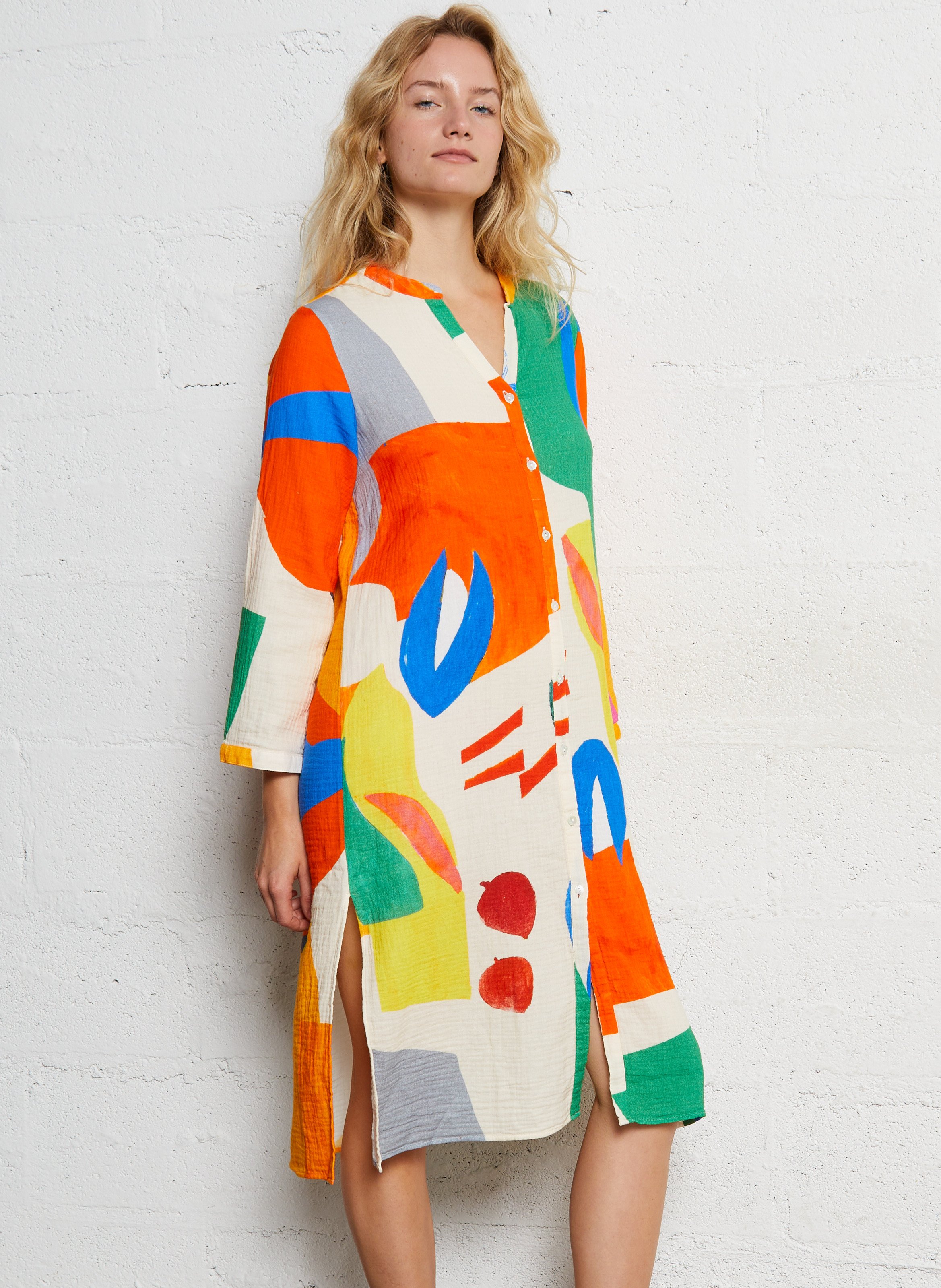 Midi-Hemdblusenkleid aus Baumwolle mit Print G.KERO Mehrfarbig