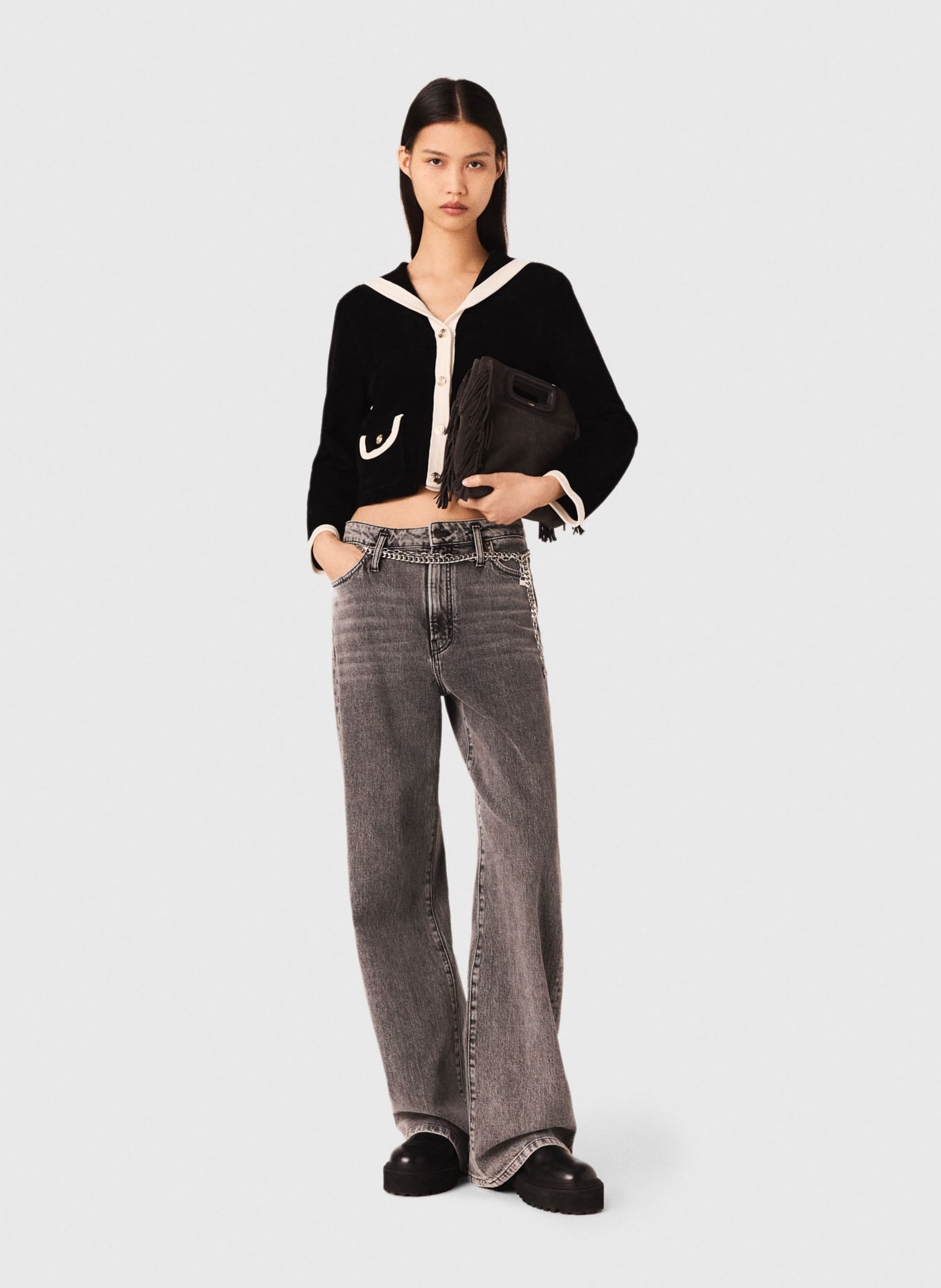 Gilet col v  MAJE Noir