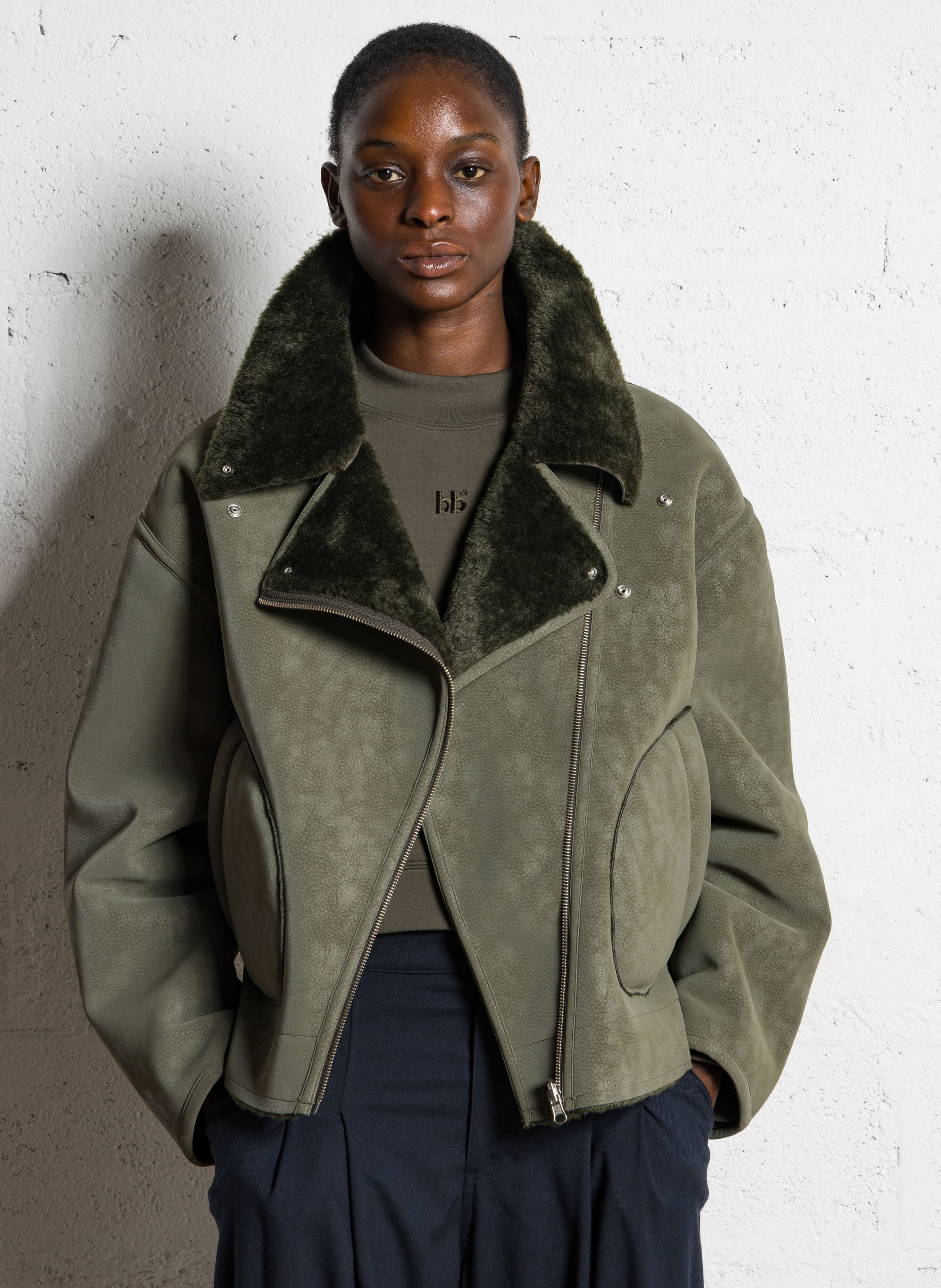 Wijde effen zip-up jas BELLEROSE Bruin