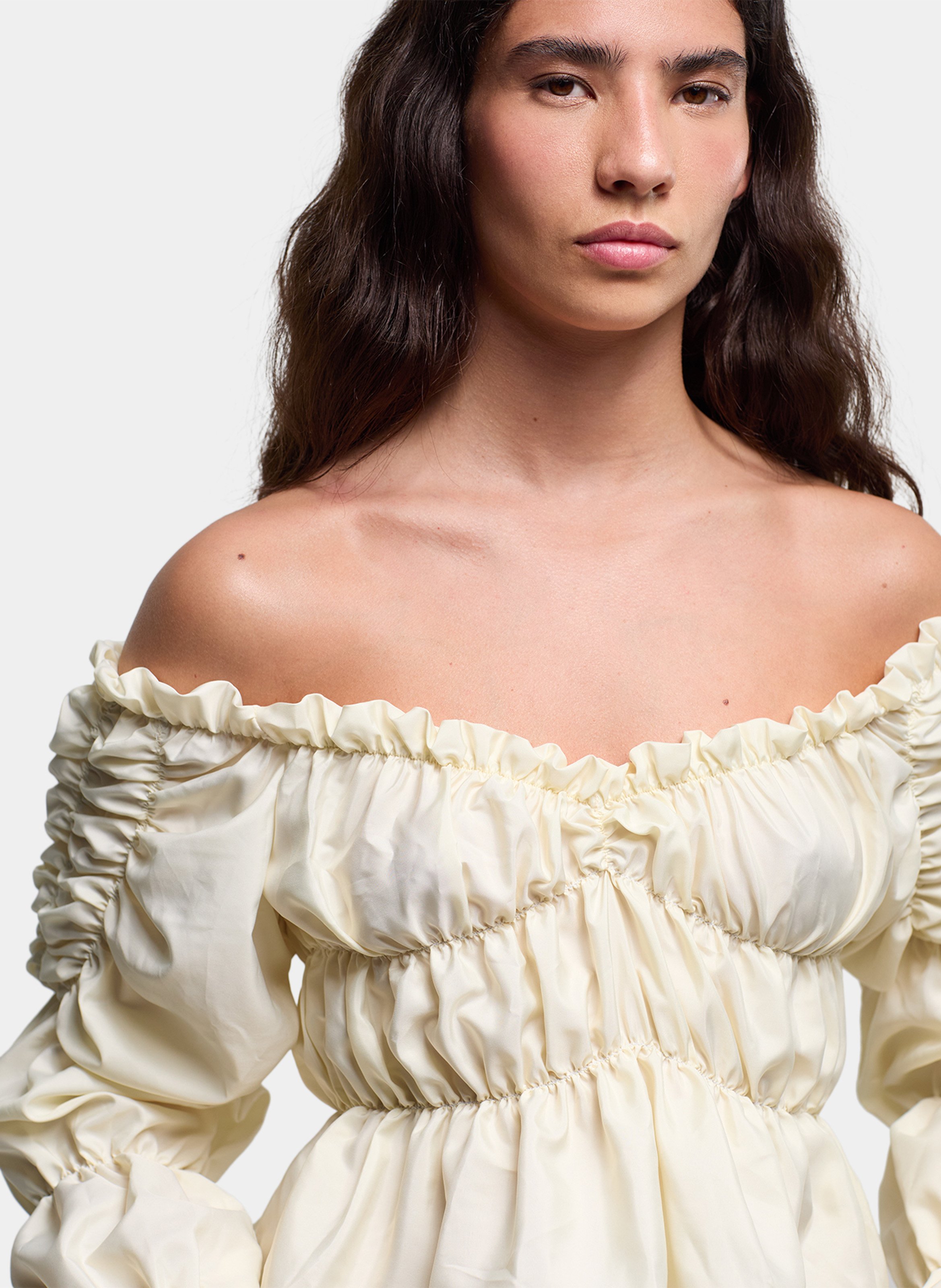 Langarm-Top mit Rüschen LAAGAM Beige