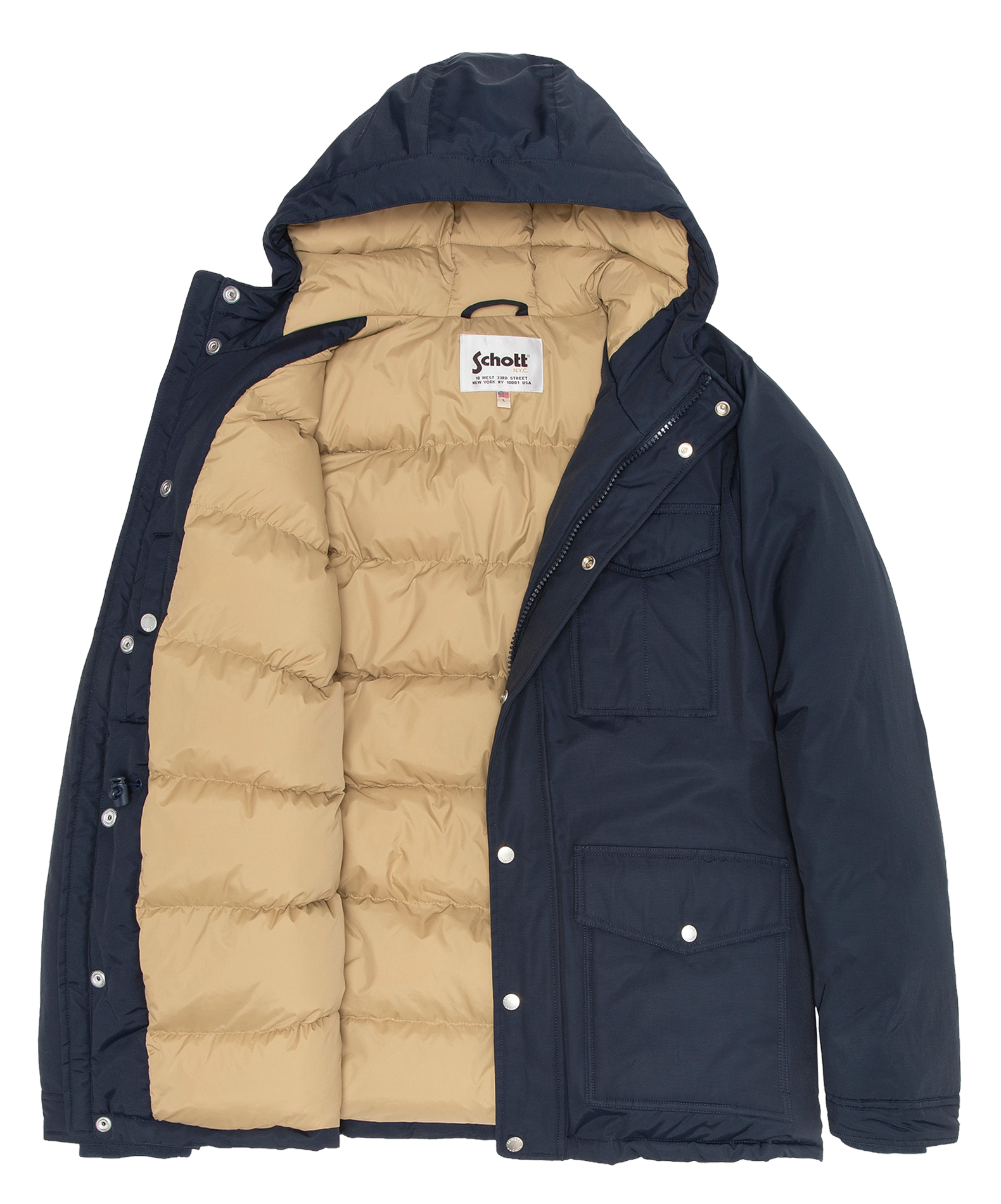 Parka droite à capuche en coton mélangé SCHOTT Bleu