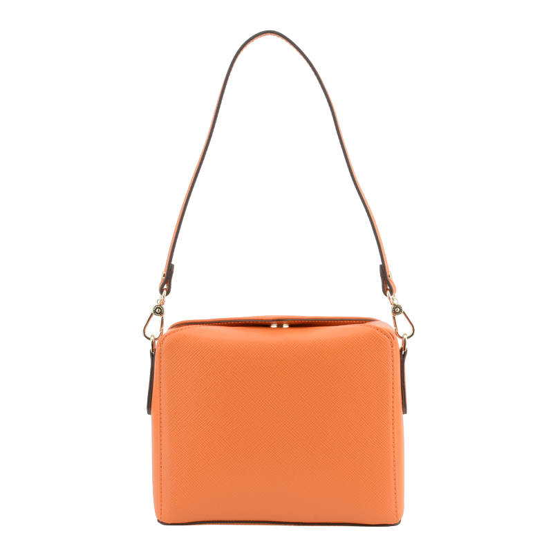 Shoulder bag - coated canvas trimmed with cowhide leather POURCHET Orange