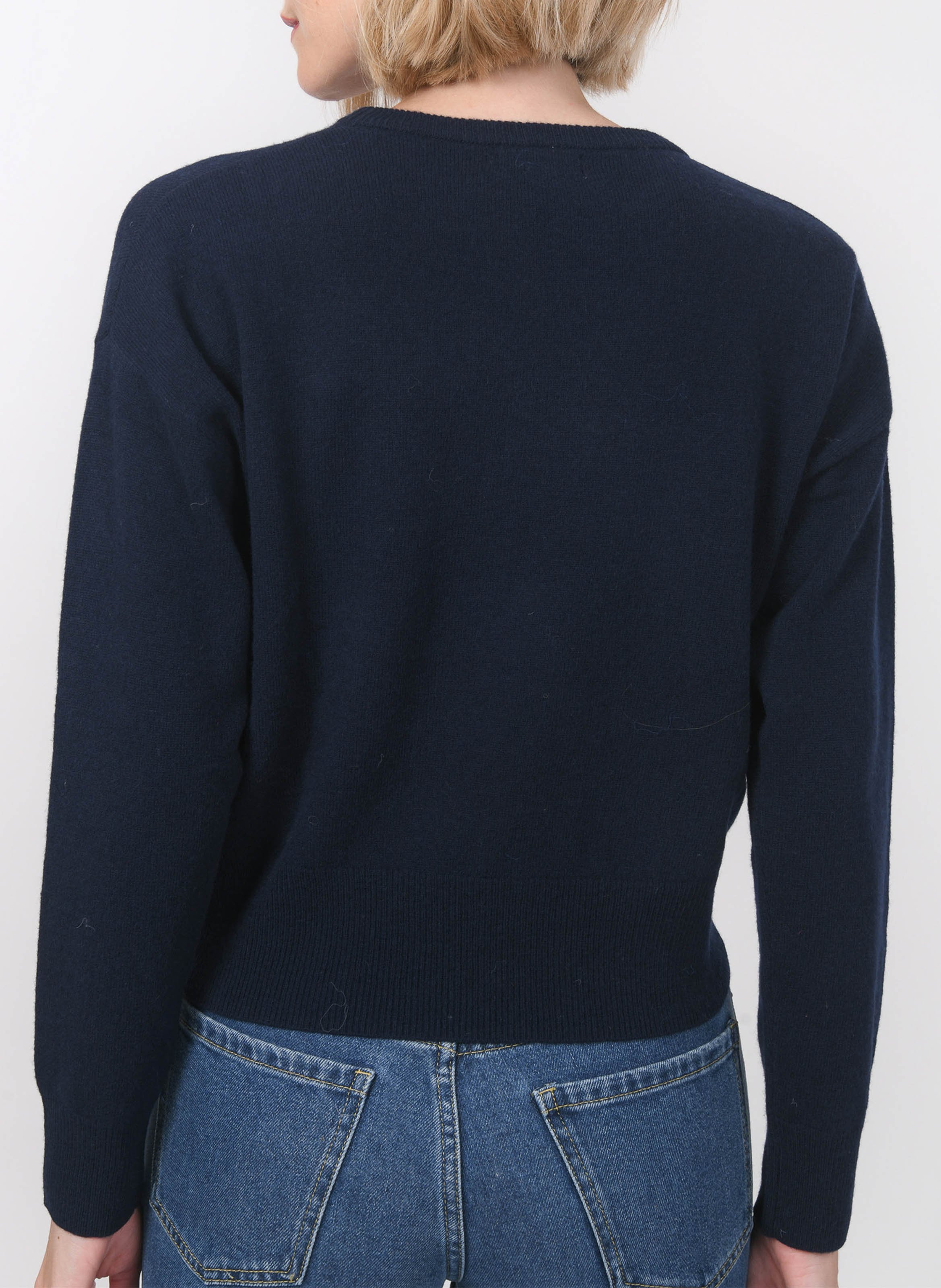 Pull ample col rond brodé en laine et cachemire KOOKAI Bleu