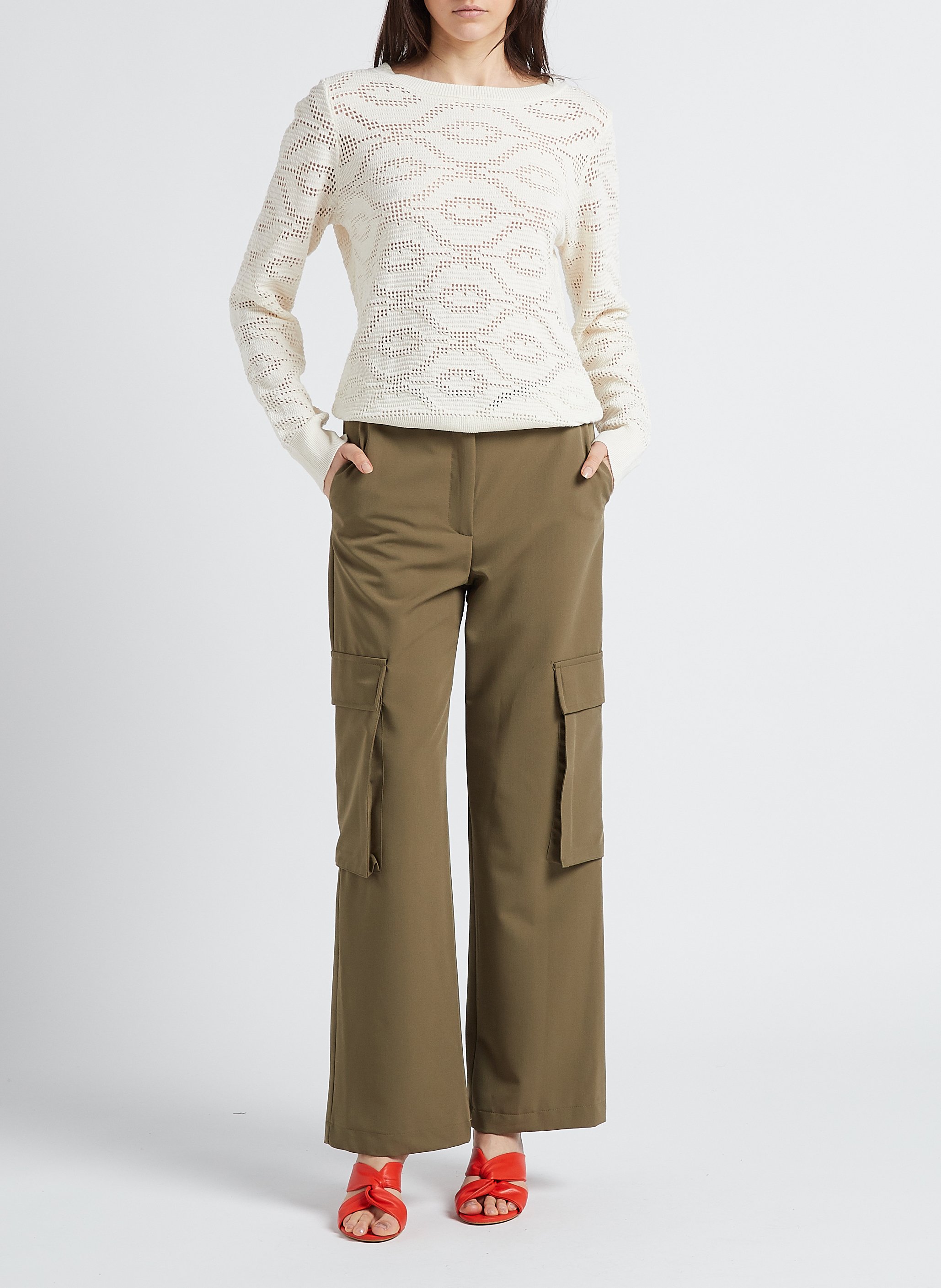 Pull col rond ajouré en coton mélangé LA PETITE FRANCAISE Blanc