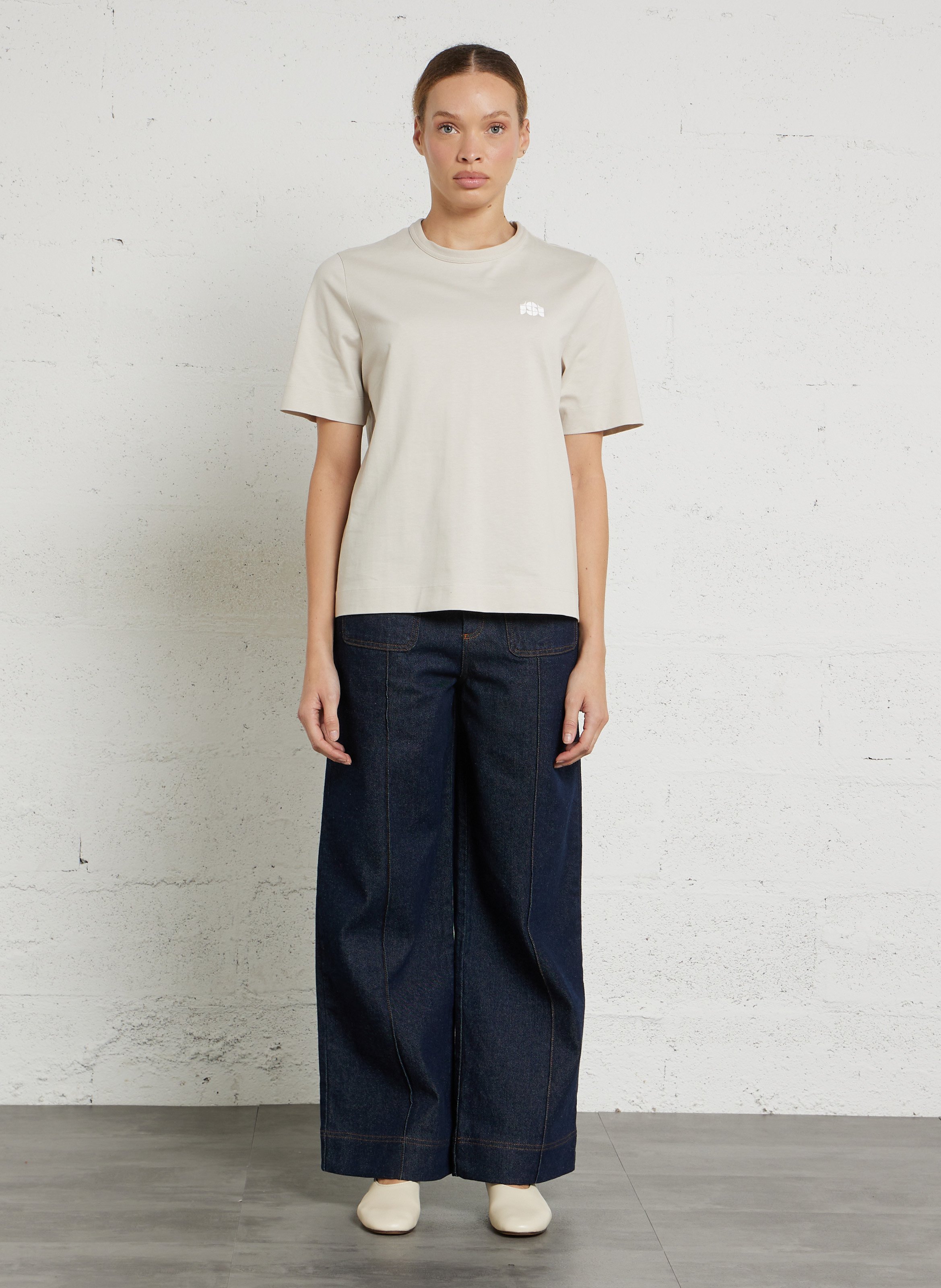 Tee-shirt col rond brodé en coton bio SOEUR Blanc