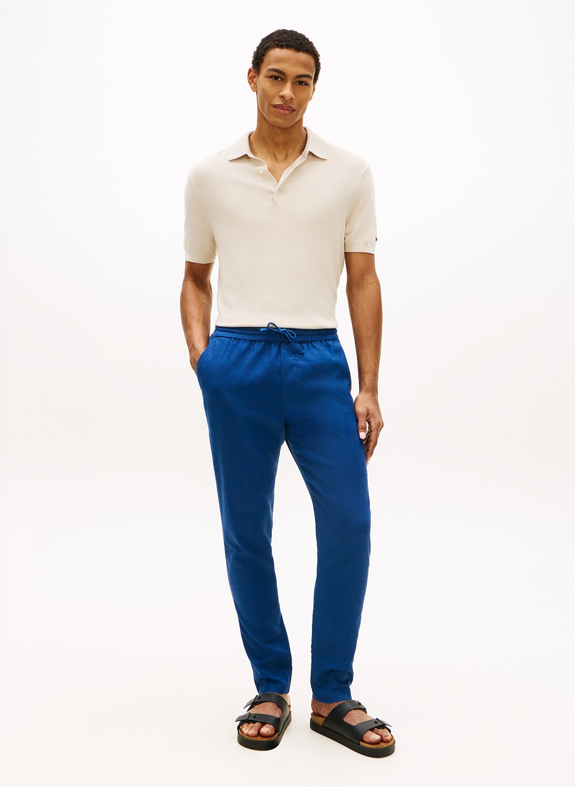 Solid slim linen blend trousers TOMMY HILFIGER Blue